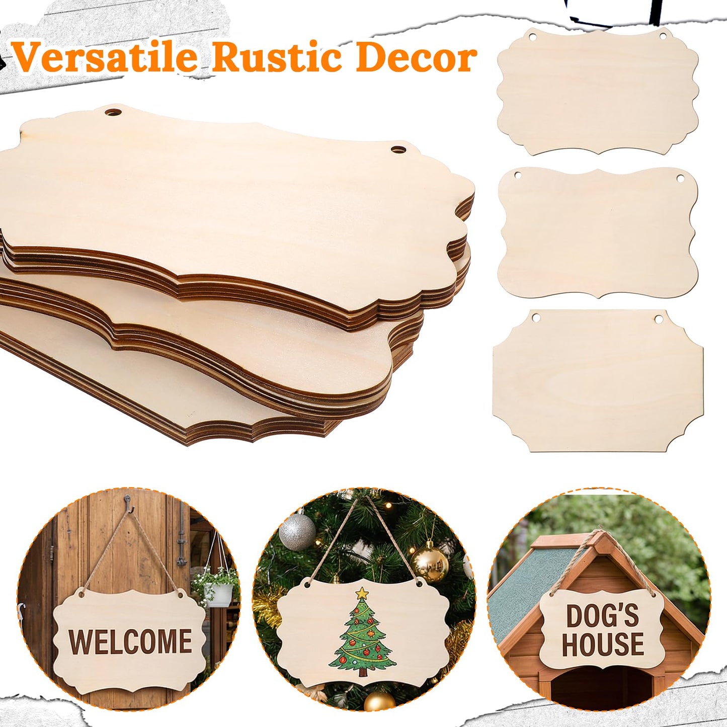39 Pieces Unfinished Hanging Wood Sign Blanks with Ropes - 3 Style Rustic Wooden Plaques for DIY Farmhouse Door Signs, Wall Art & Holiday Decor