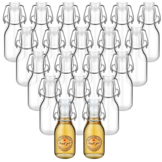 Queekay 30pcs 4.05oz Glass Bottles with Swing Top, Air Tight Kraft Stickers, Ideal for Spices, Drinks, Party Favors