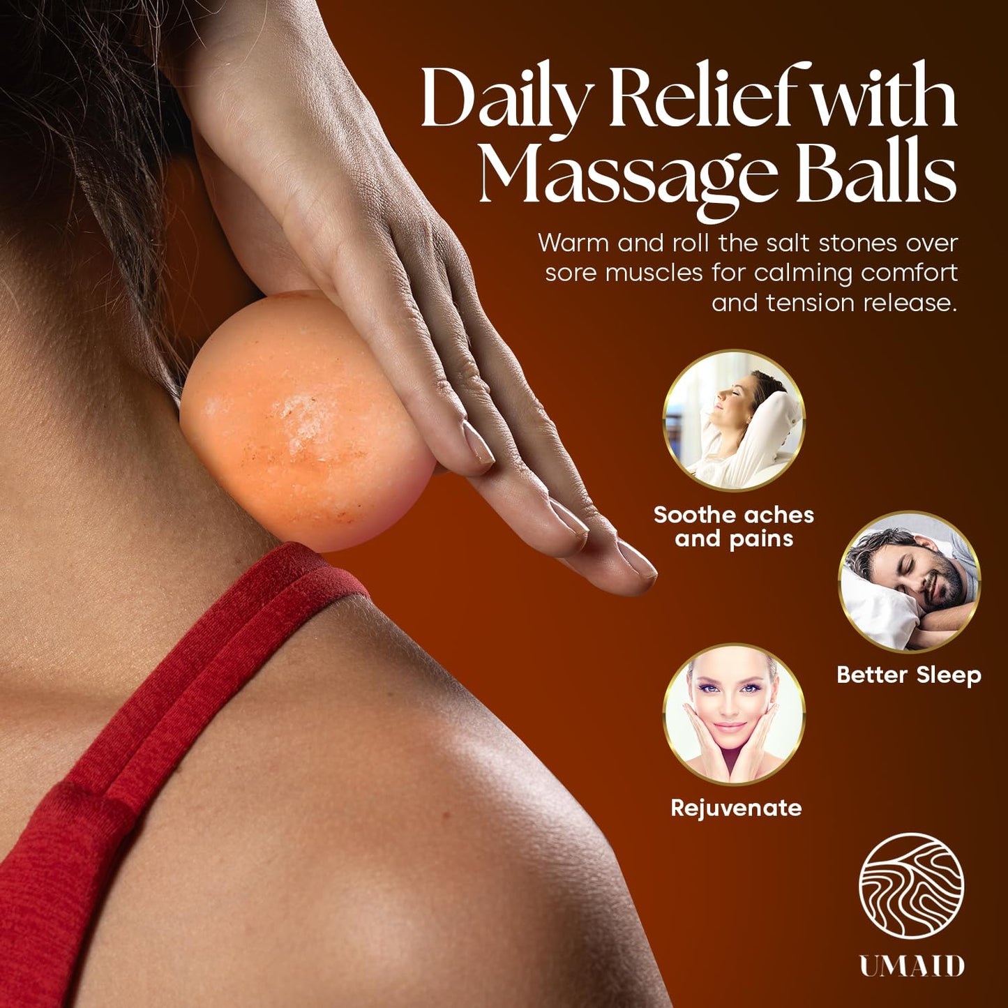 UMAID Himalayan Salt Lamp Bowl with 6 Himalayan Massage Balls, Dimmable Pink Rock Salt Lamp Light for Bedroom, Office Desk & Meditation Room, Unique Spa Home Decor Relaxation Gifts for Men & Women