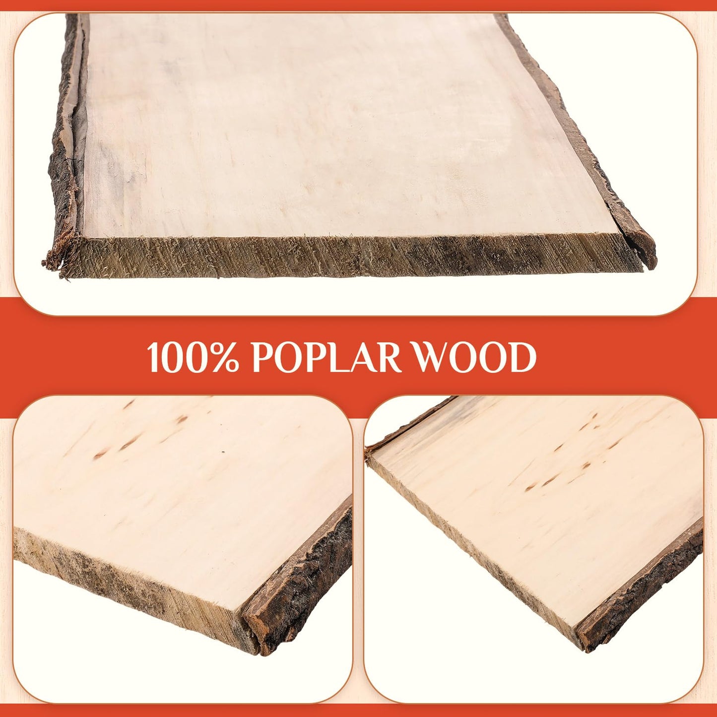 Tioncy 8 Pcs Large Live Edge Wood Slab 23 x 7-12 Inches Natural Rustic Poplar Wood Plank Hollow Unfinished Wooden Crafts for Burning Weddings Table Centerpieces Christmas DIY Decoration