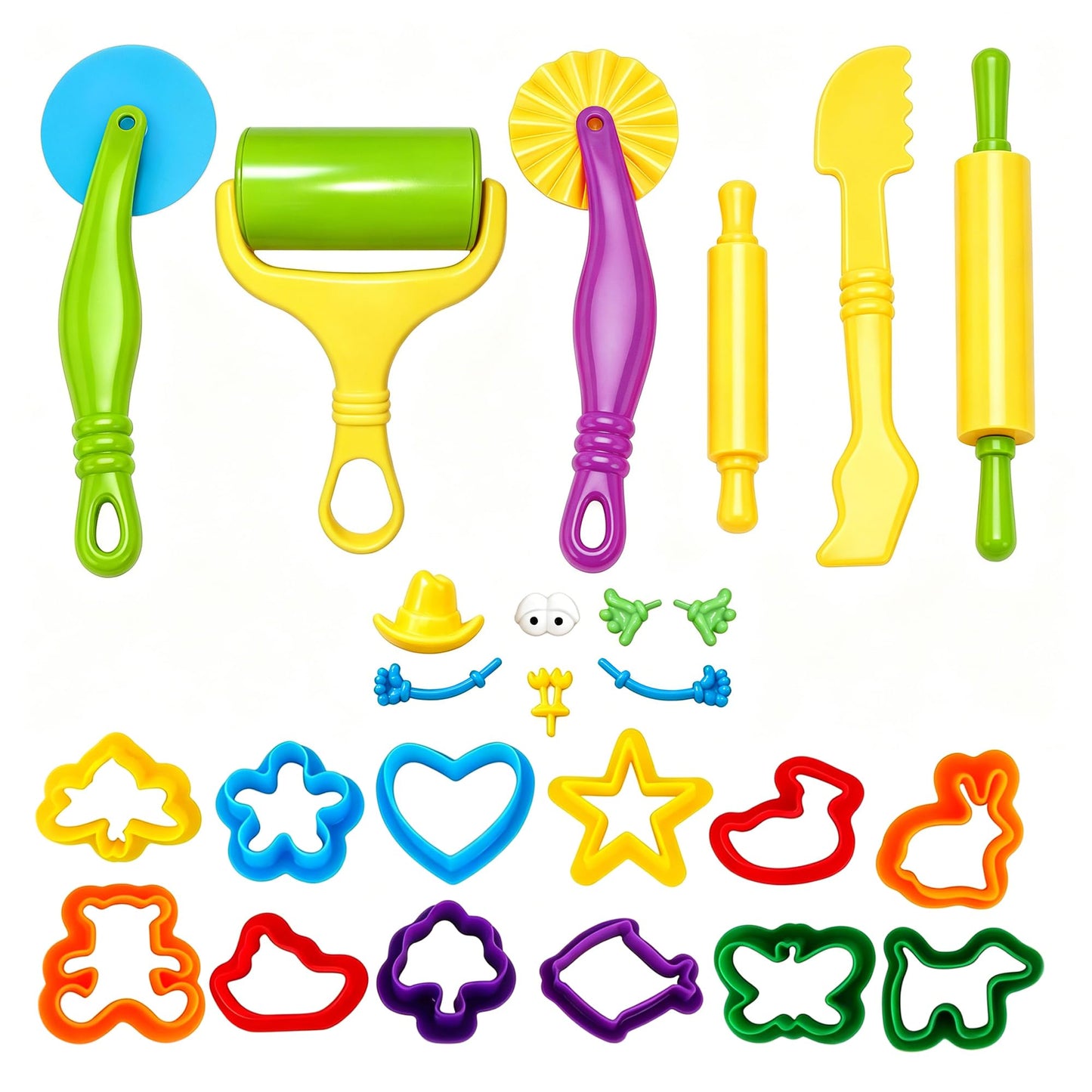 Dough Tools Set for Kids Ages 2-4, 25pc Creative Play Accessories with Molds and Cutters, Non-Toxic Modeling Clay Toys for Toddlers Sensory Activities