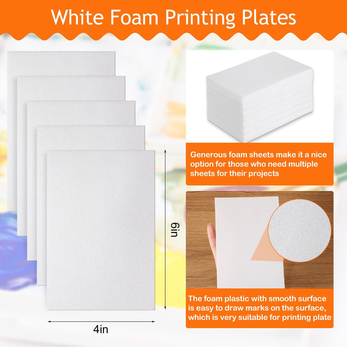 Pangda 360 Pcs White Foam Printing Plates, Foam Sheets Crafts Color Craft Board for Printmaking, Card Making, DIY Project, Stamp, Classroom, Scrap Booking (1.3 mm Thick)
