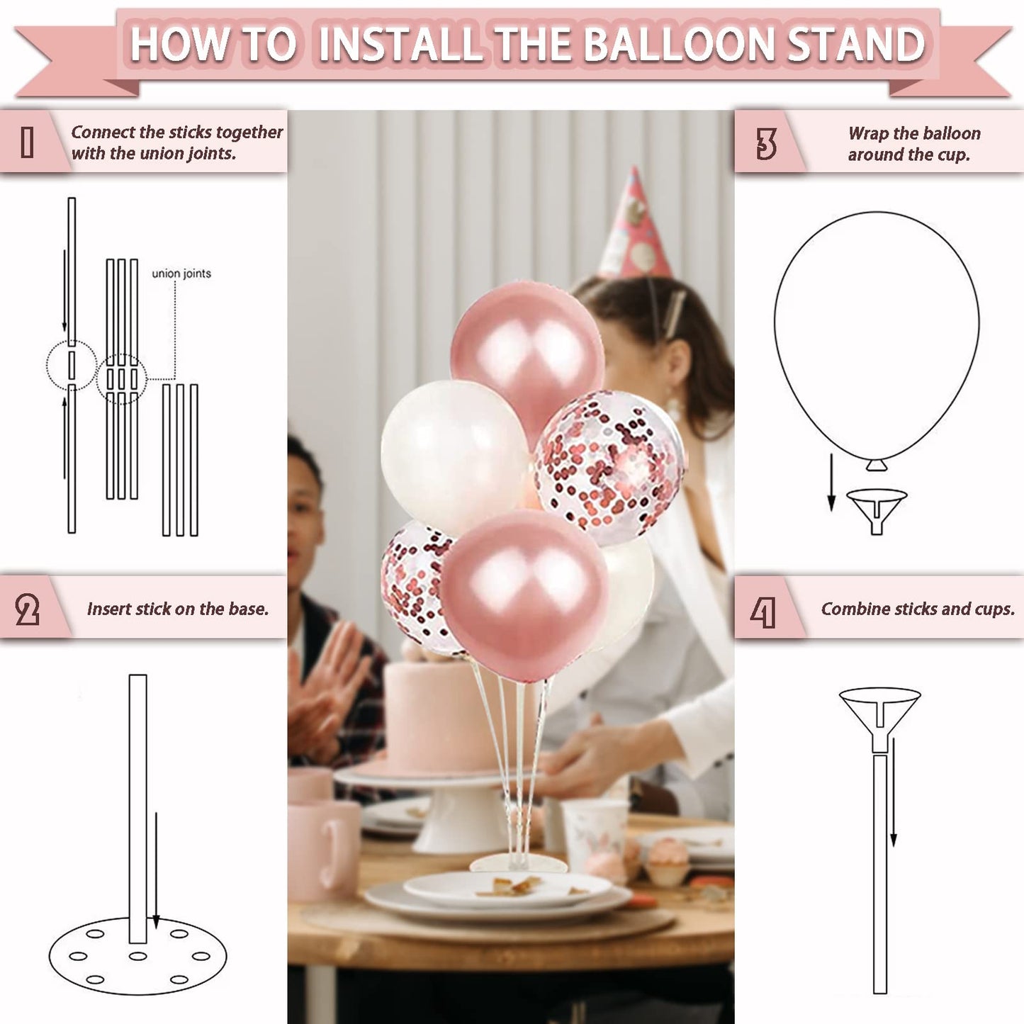 Guudmua 285 Pcs Rose Gold Party Decorations, Birthday Decorations For Women Or Girl - Knives, Forks and Spoons, Tiara, Butterfly, Sash, Paper Pom Poms, Balloon Stand, Tableware For 25 Guests