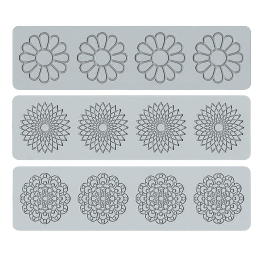 Embossing Lace Fondant Molds, Multi Circle Flowers Lace Mat Wedding Cake Decoration Tool, Rattan Shaped Cupcake Mat Silicone Molds Set of 3