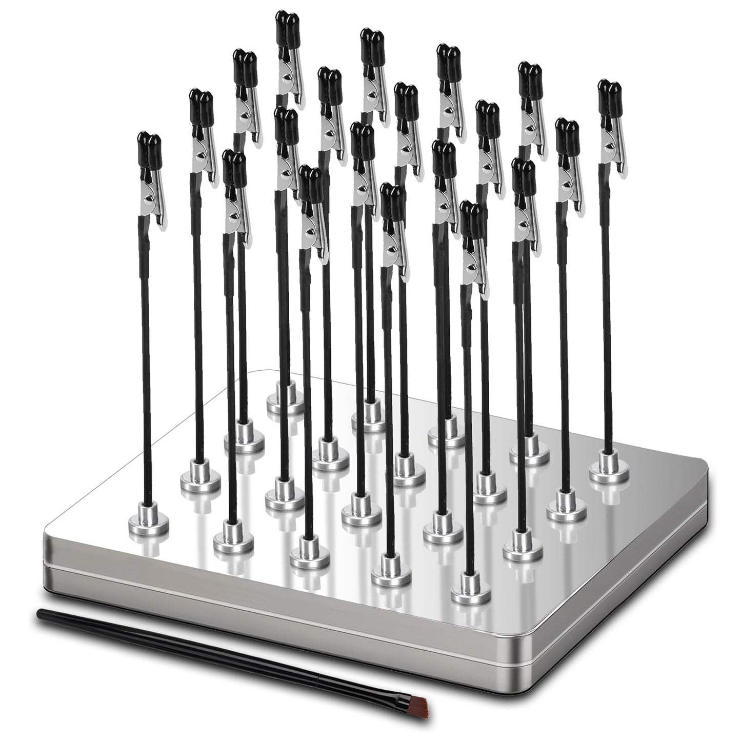 Magnetic Helping Hands for Soldering with 20 Flexible Magnetic Clips - All-in-One Steel Box Station with Brush, Ideal as a Model Painting Stand, Soldering, PCB, and Crafts (Silver)