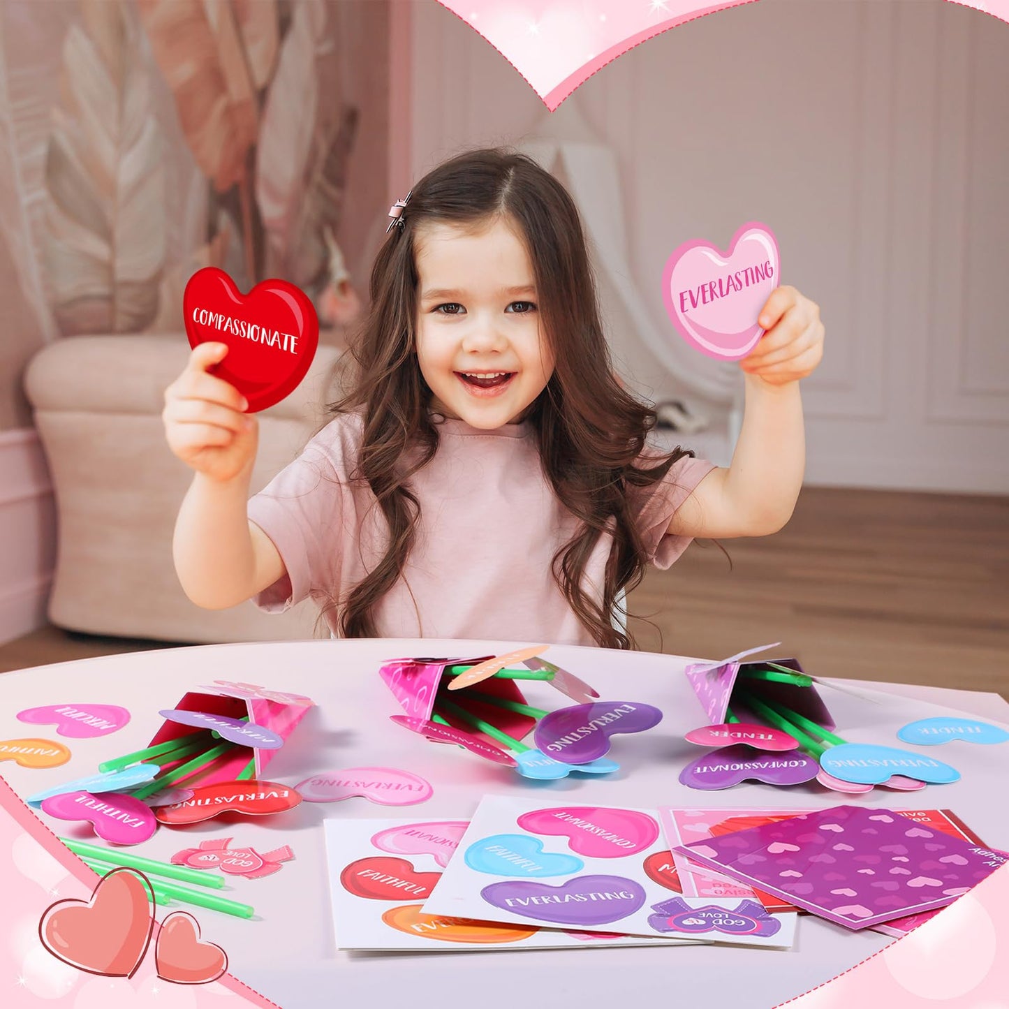 Funrous 48 Set Christian Mother's Day Crafts Kit Heart Sunday School Bible Flower Bouquet Making Kit DIY God is Love Flowers Paper Crafts for Religious Mother's Day Party Activity Gift Project