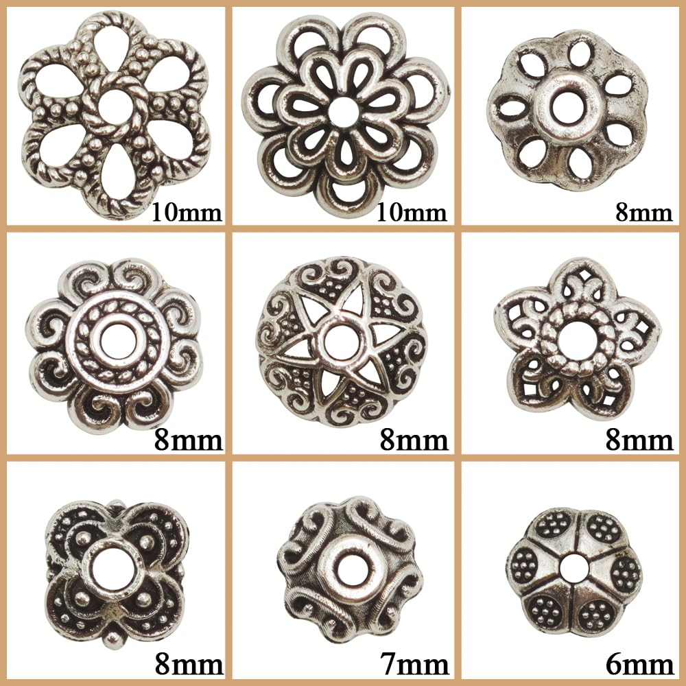 INSPIRELLE 450 Pieces Antique Silver Bead Caps Metal Alloy Filigree Flower Cup Shape Bead for Bracelet Necklace Earring Jewelry Making