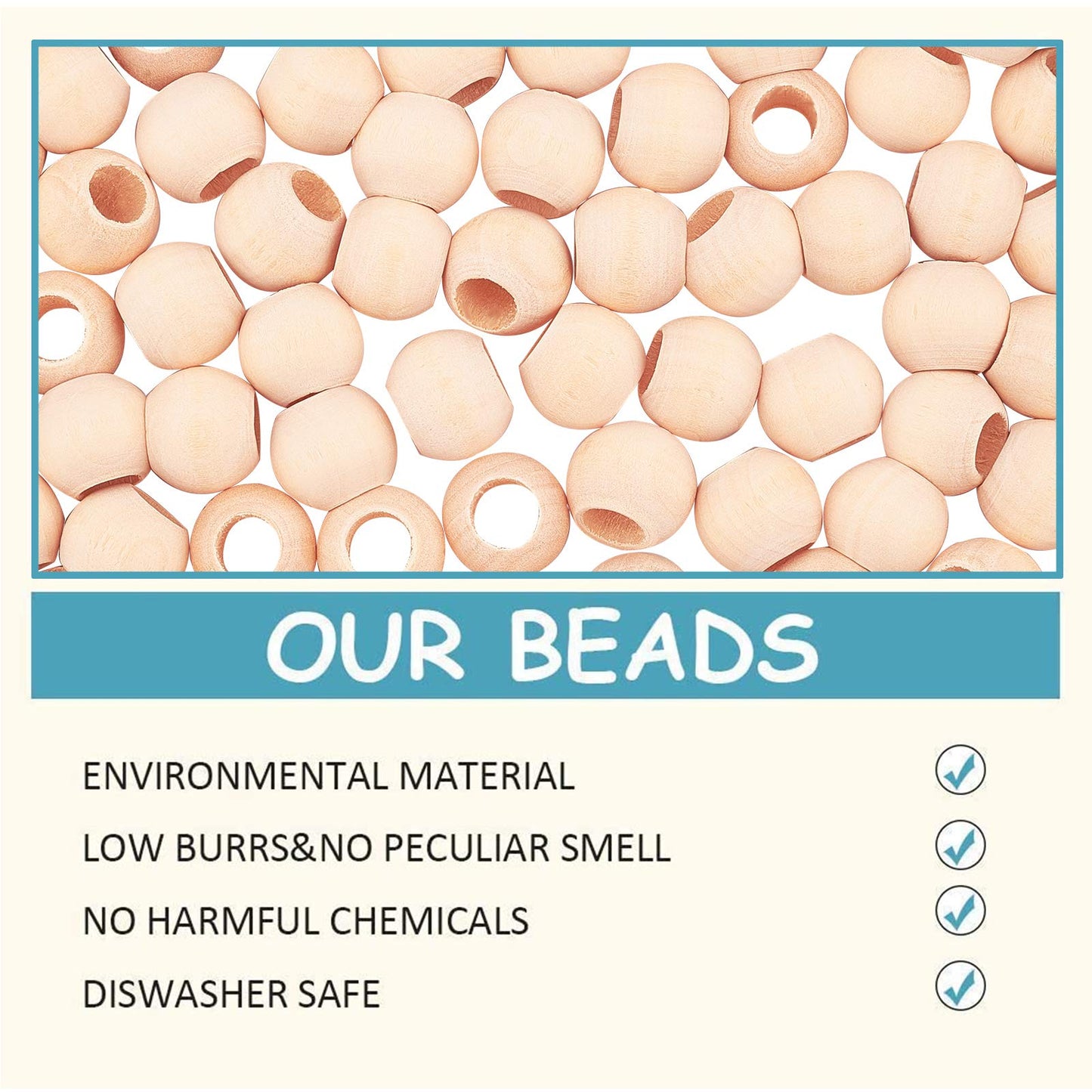 PH PandaHall 300 Pcs 14mm Natural Unfinished Wood Spacer Beads Large Hole Round Ball Wooden Loose Beads for Crafts DIY Jewelry Bracelet Making Christmas Decoration