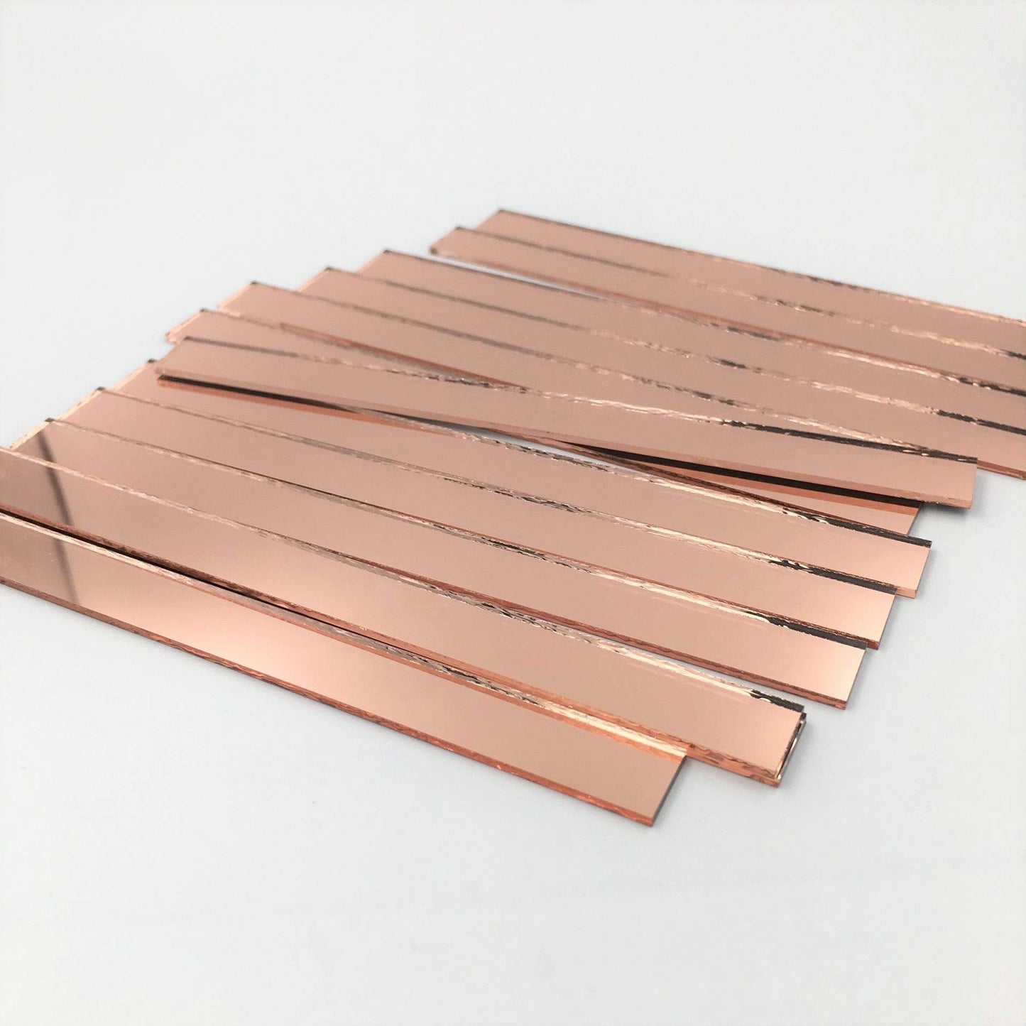 NUO RUI 3/8" x 5" Glass Mosaic Rectangles Rose Gold Mirror Mosaic Tiles (Pack of 50)