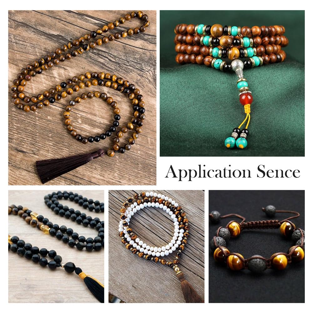 KISSITTY 300Pcs 6 Style Natural Wood Round Gemstone Beads Kit for Easter 8mm Lava Rock Bead & Grade AB Tiger Eye Wood Bead Natural Polished Wooden Ball Loose Beads for Men Bracelet Jewelry Making