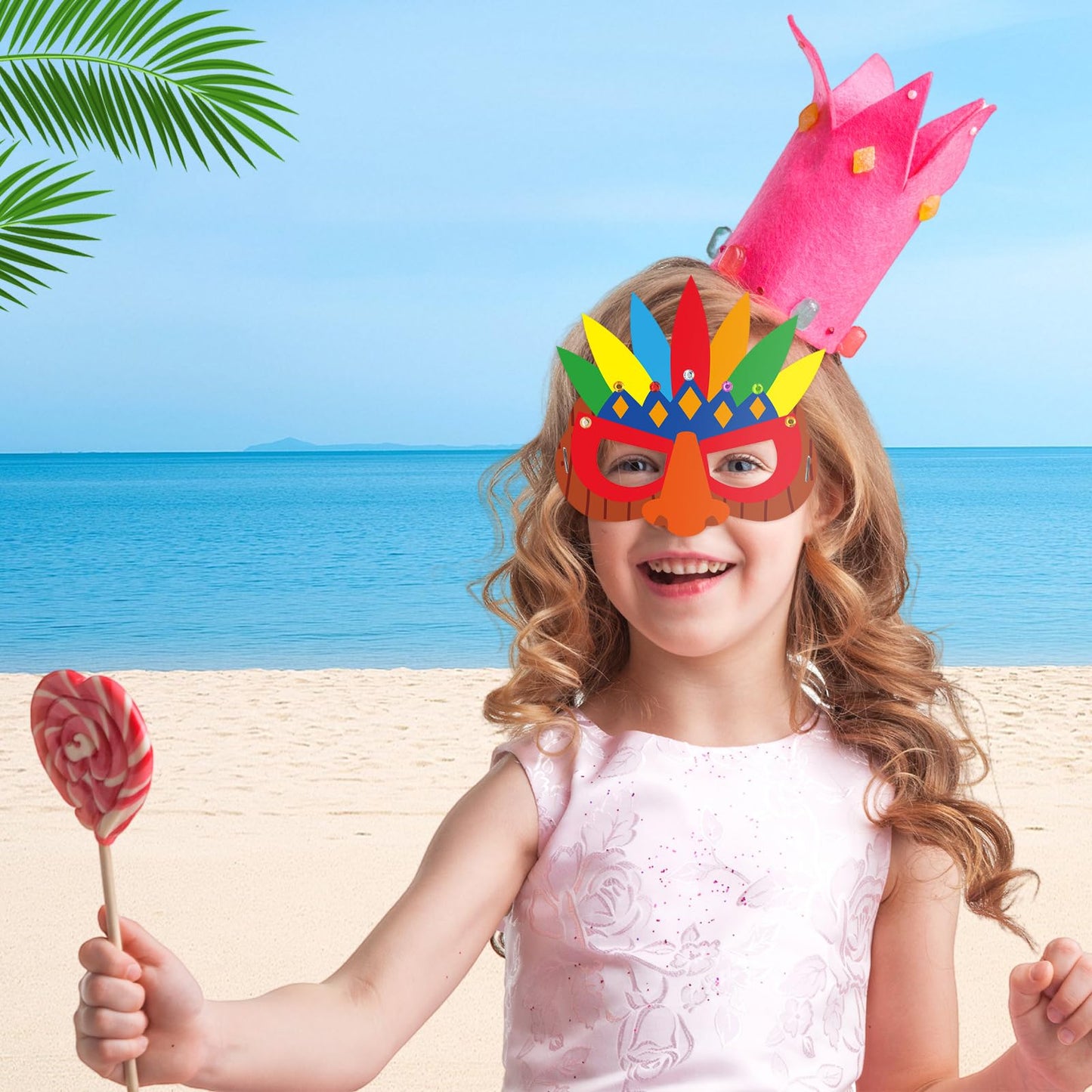 Cinrobiye 24 Pack Luau Party Crafts DIY Tropical Tiki Mask Craft Kit Bulk Hawaiian Summer Beach Party Favors Aloha Night Decorations Maui and Moana Arts and Crafts Dress-Up Supplies