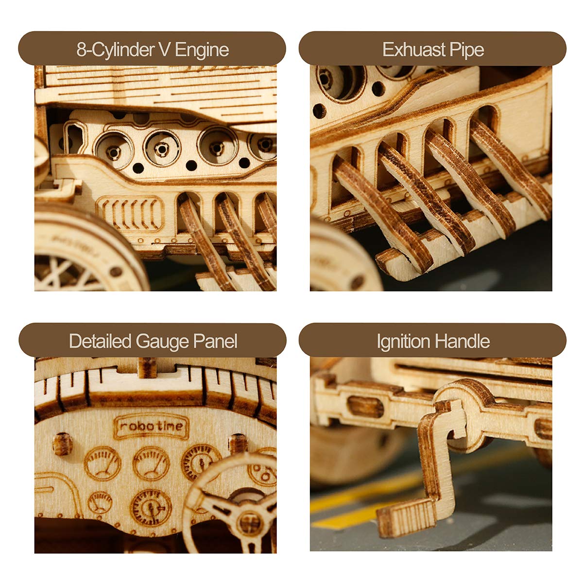 ROKR 3D Wooden Puzzle for Adults-Mechanical Car Model Kits-Brain Teaser Puzzles-Vehicle Building Kits-Unique Gift for Adults on Birthday/Christmas Day(1:16 Scale)(MC401-Grand Prix Car)