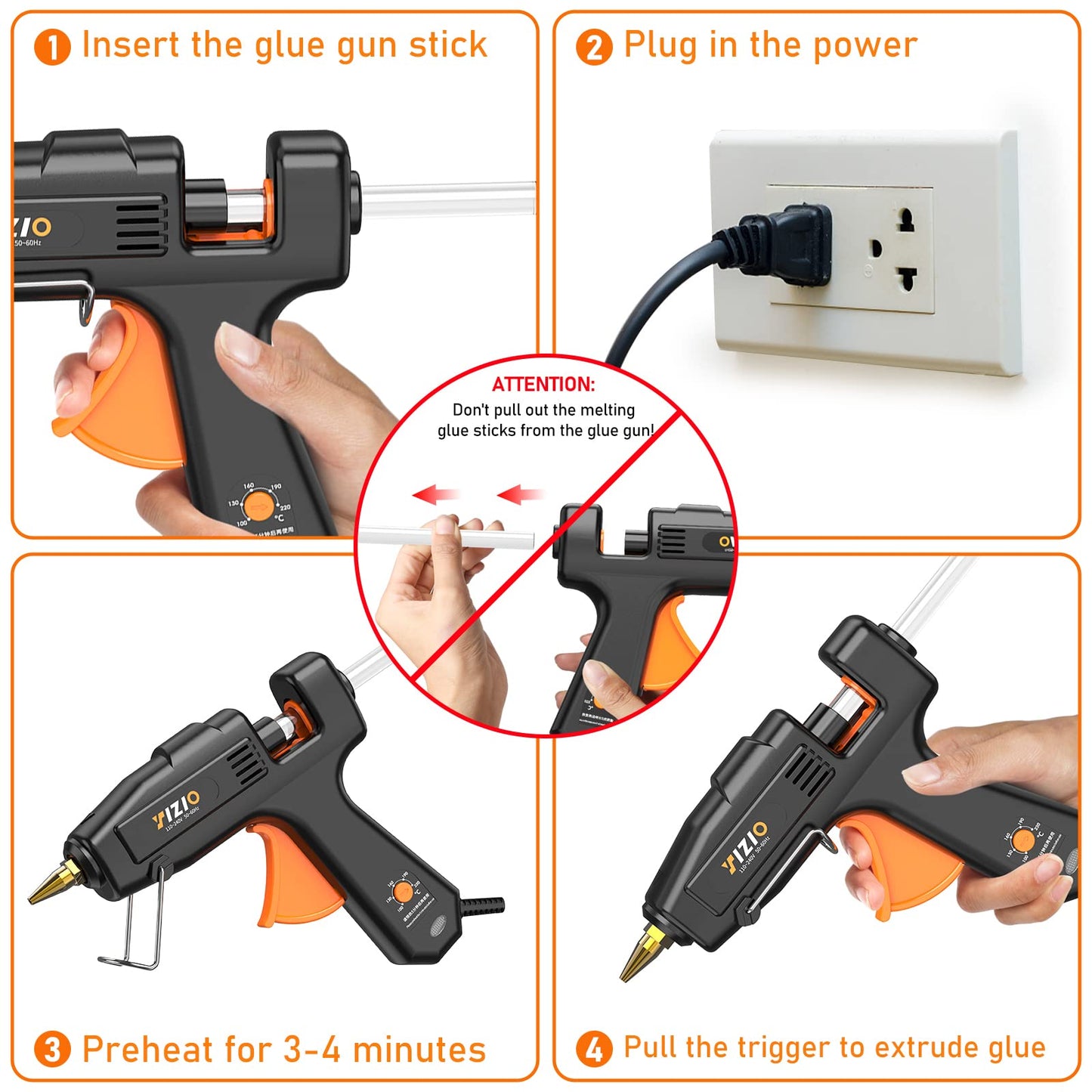 IZIO Full Size Hot Glue Gun and Sticks Set, 100-220W Adjustable Temperature, Fast Preheating Heavy Duty Industrial Gluegun, 30 Hot Glue Sticks For Crafting, Diy and Repairs (Black)