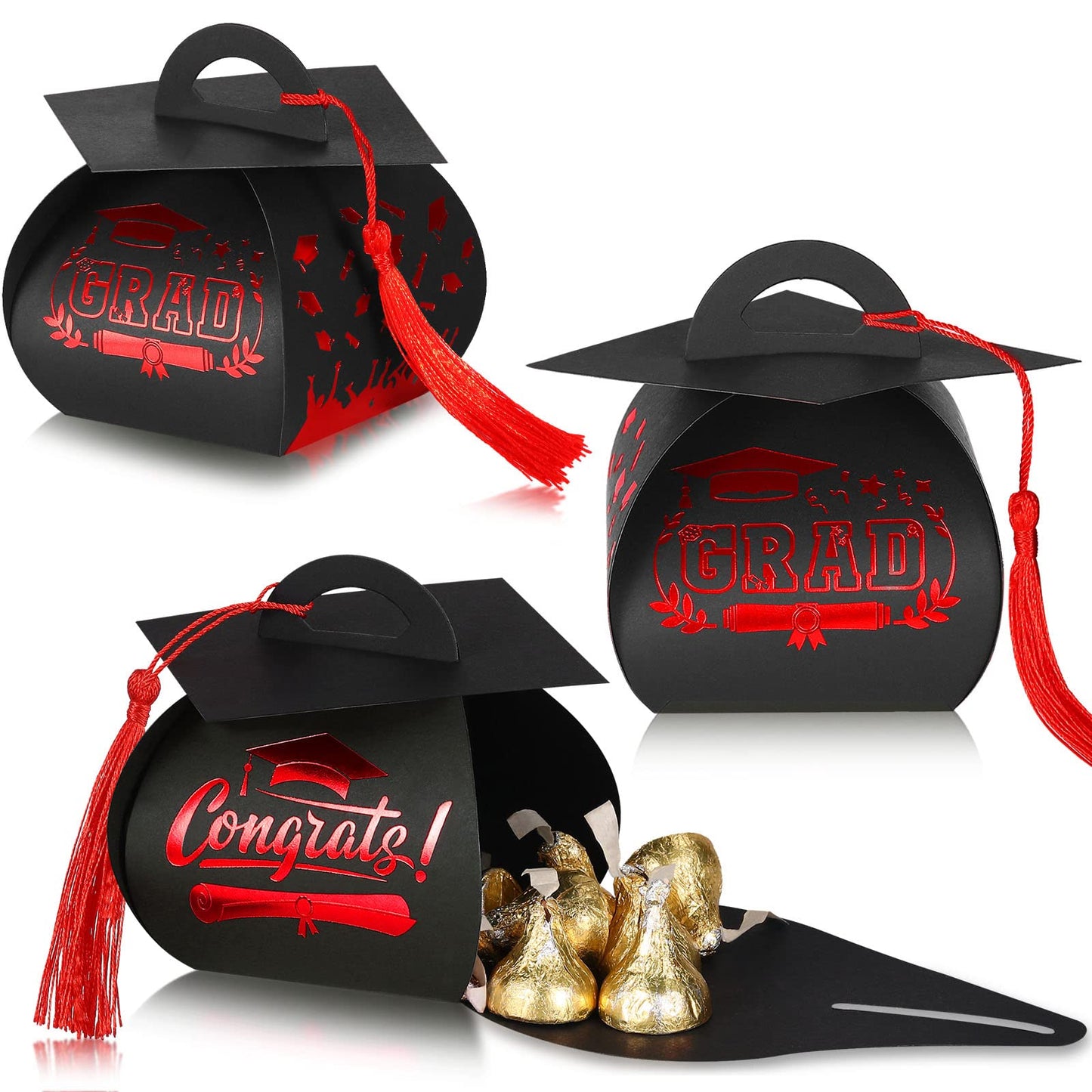 TaoBary 30 Pcs Graduation Cap Gift Boxes Graduation Decorations Class of 2026 Candy Box with Tassel for 2026 Grad Party Favors Supplies(Red)