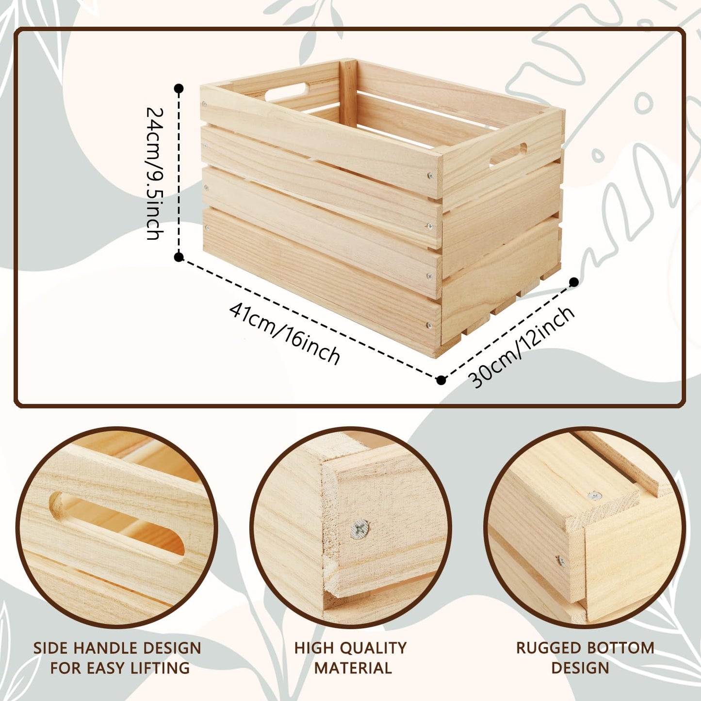MOQRUAO 3 Pack Large Wooden Storage Crates 16 x 12 x 9.5 Inches Unfinished Wood Farmhouse Milk-Style Crates with Handles Unassembled Decorative Boxes for Home Office DIY Crafts (Natural Wood (3))