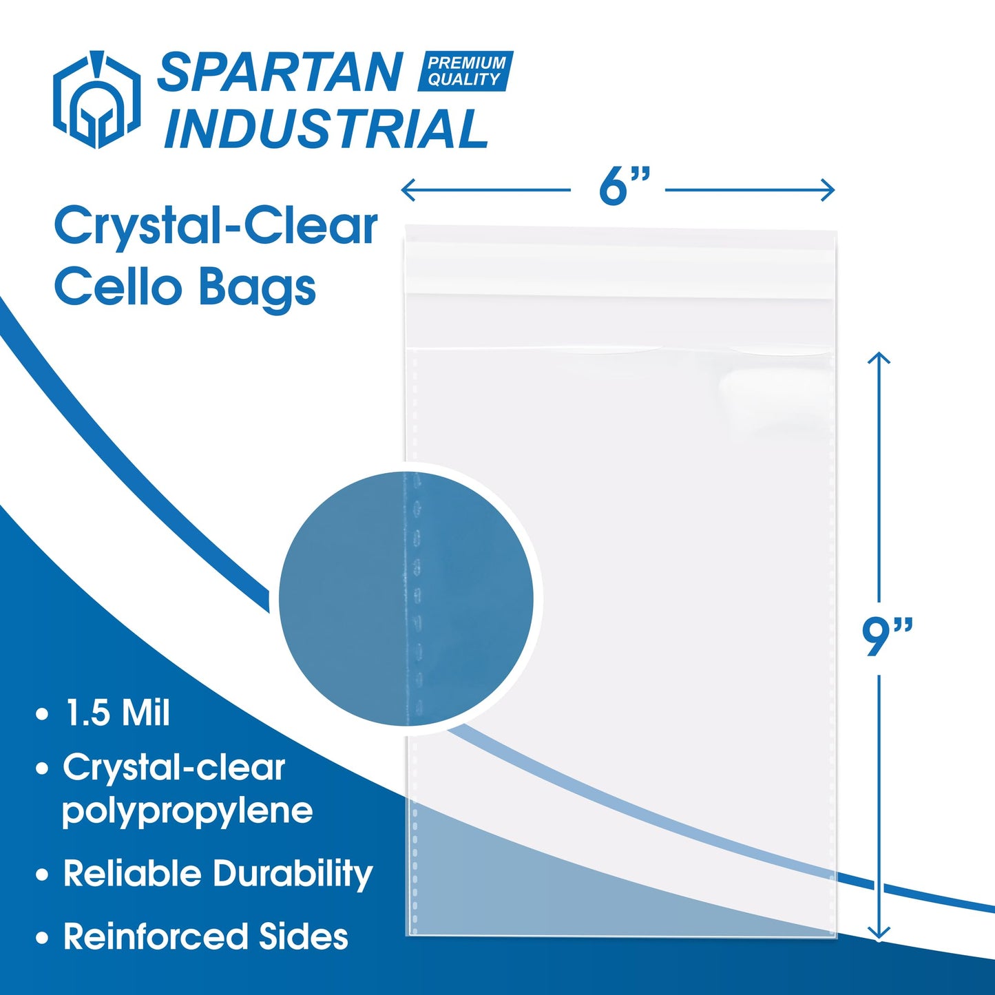 6" X 9" Self-Sealing Cellophane Bags (1000 Count) Clear Resealable Cello Bags for Cards, Photos, Cookies, Retail Packaging - Reinforced Sides - Spartan Industrial