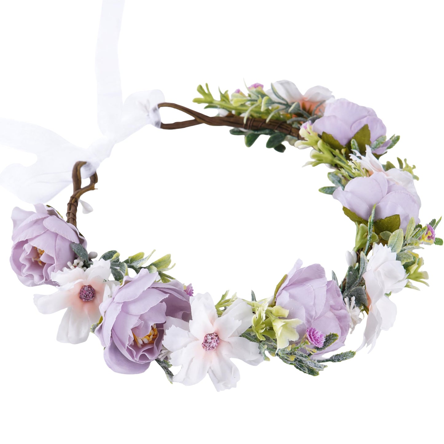 KorViSHOW Fairy Flower Crown Headband, Artificial Purple Rose Floral Headpiece, Boho Bridal Flower Headbands for Women Girls Renaissance Cosplay Wedding Birthday Party Hair Accessories