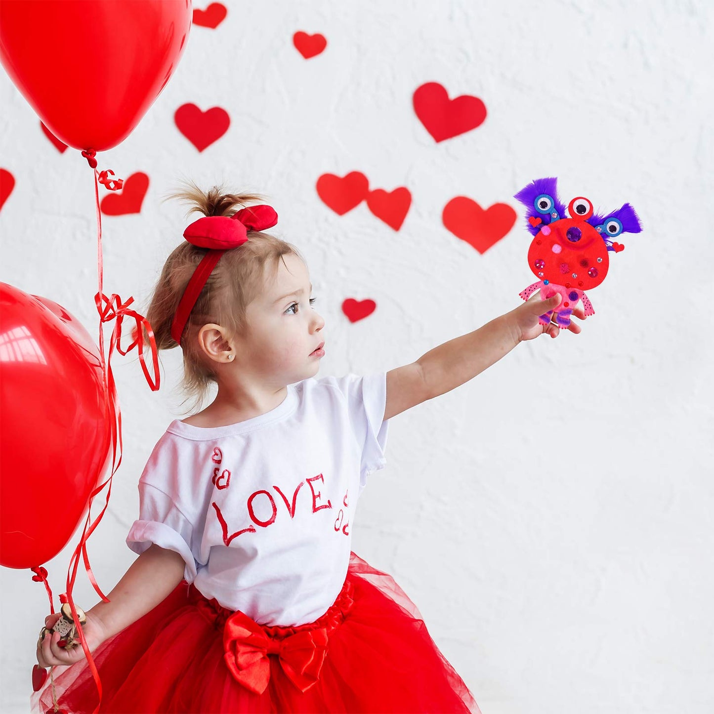 36 Sets Valentine's Day Craft Kits DIY Valentine Monster Wood Ornaments Decorations Art Sets Assorted Paintable Unfinished Wood Monster Cutouts Pom-Poms Googly Eyes for Kids Valentine Party Activity