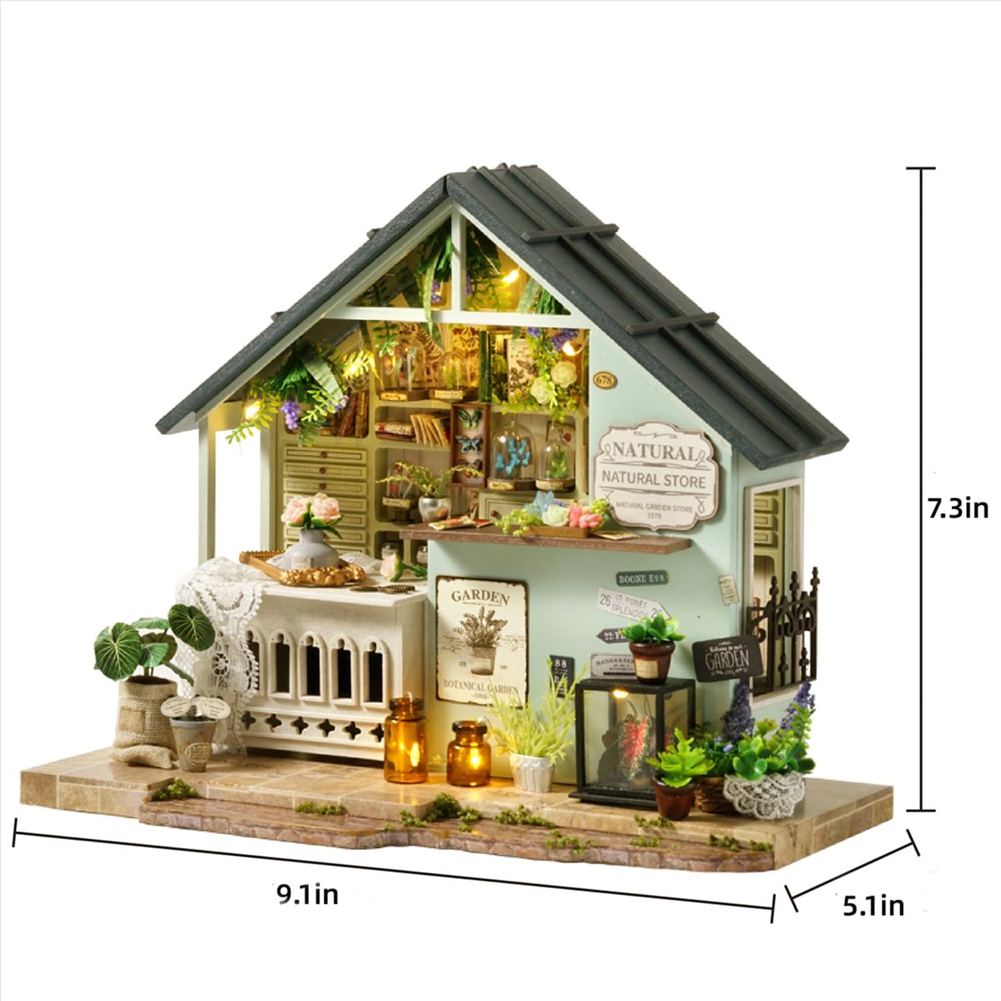 MAGQOO DIY Miniature Dollhouse Kit with Furniture Creative Room Mini Wooden Doll House Accessories DIY Doll House Room Box(Green Plant Studio)