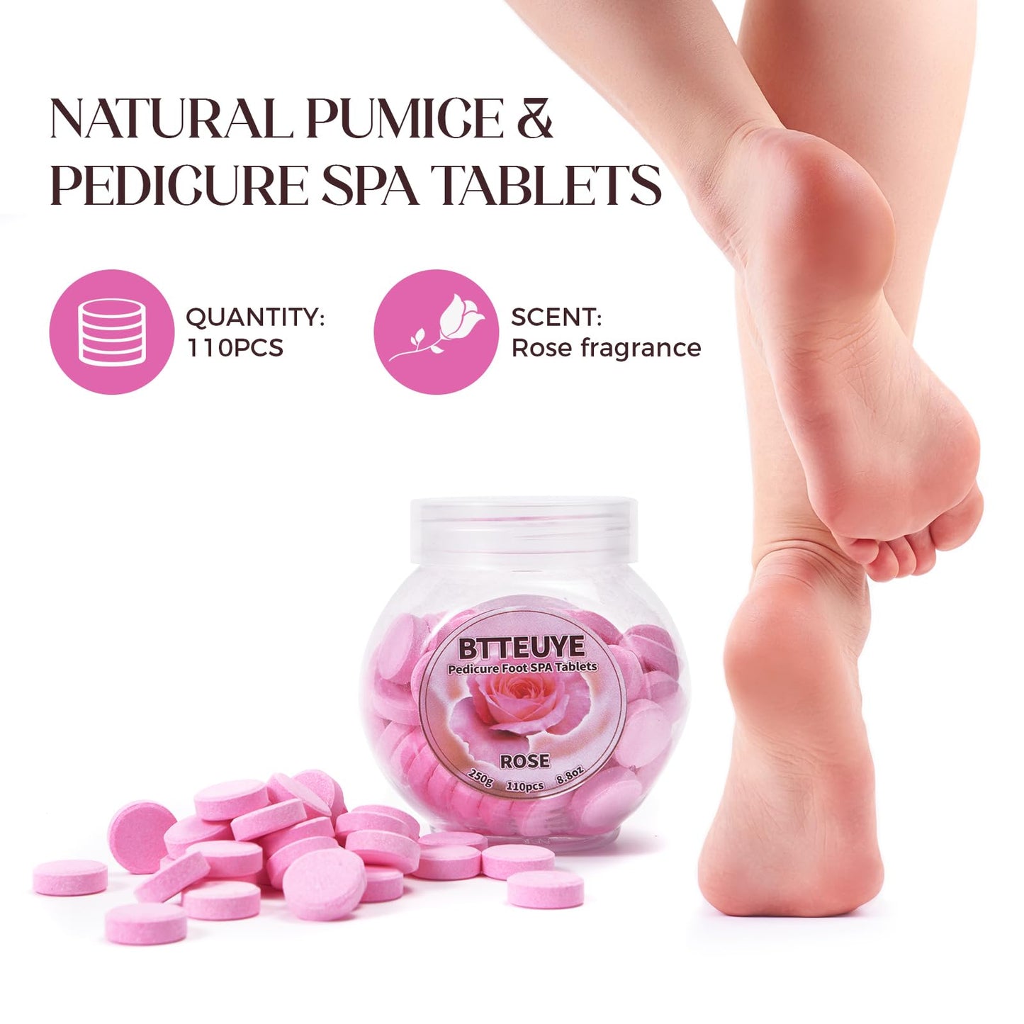 BTTEUYE Foot Callus Remover kit - Pedicure Exfoliation Tool - Dry Dead Skin Scrubber - Pumice Stone for Feet - Pumice Stone,Foot Spa Tablets fot Pedicure - Health Feet Pedicure Care (Rose)