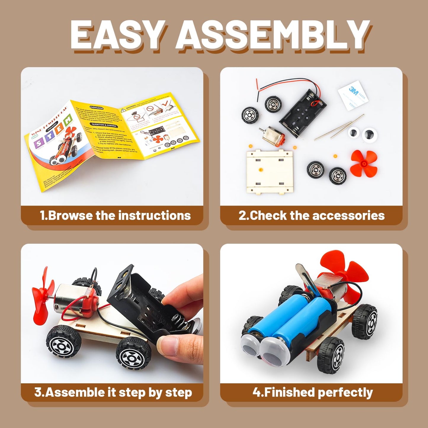 STEM Science Kits for Kids Age 8-12, 6 Set Wind-Powered Cars Science Experiments 8-10 9-12, Wood Building Crafts Kit for Boys Girls, School Classroom STEM Projects Toys Gifts for 8 9 10 12 13 Year Old