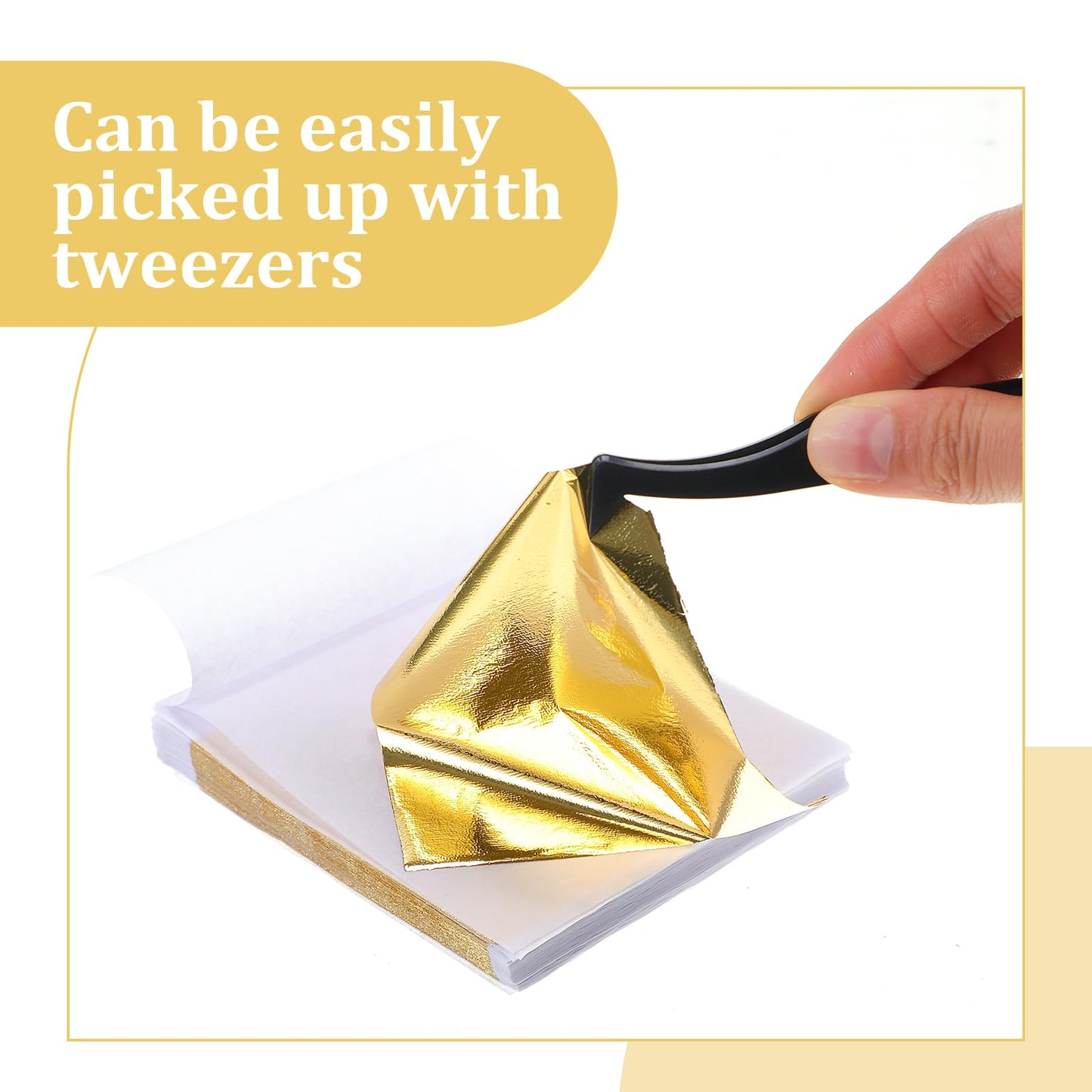 Maitys 400 Pcs Imitation Gold Leaf Sheet, for Art Silver Foil Sheet Set with Brush and Nipper for Painting Gilding Picture Frame Sculpture DIY Craft Decoration Furniture, 3.5 x 3.5 Inches(Golden)