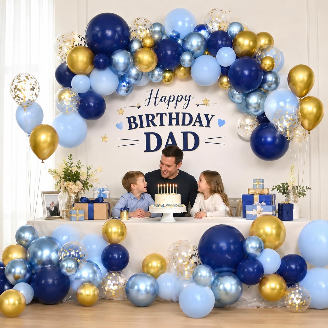 Blue Gold Balloons Garland Arch Kit, Navy Blue Light Blue Metallic Gold Blue Balloon Arch Kit, Macaron Blue Gold Confetti Balloon for Birthday Wedding Graduation Baby Shower Party Decorations