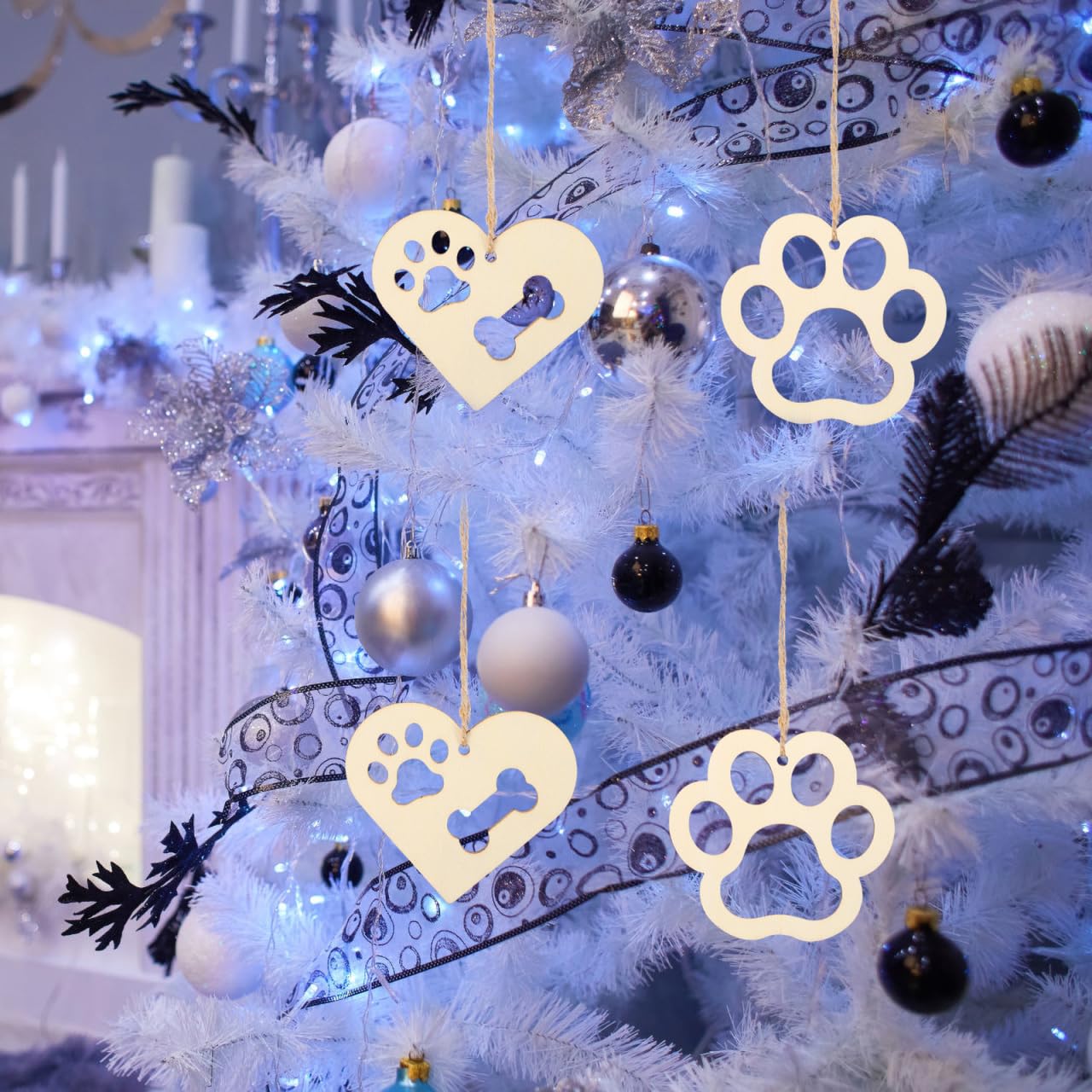 Healifty Wooden Heart Cutouts Ornaments: 34Pcs Love DIY Craft Wood Paw Pieces with 10M Rope for Valentine's Day Party Decorations and Autumn Creative Handmade Ornaments