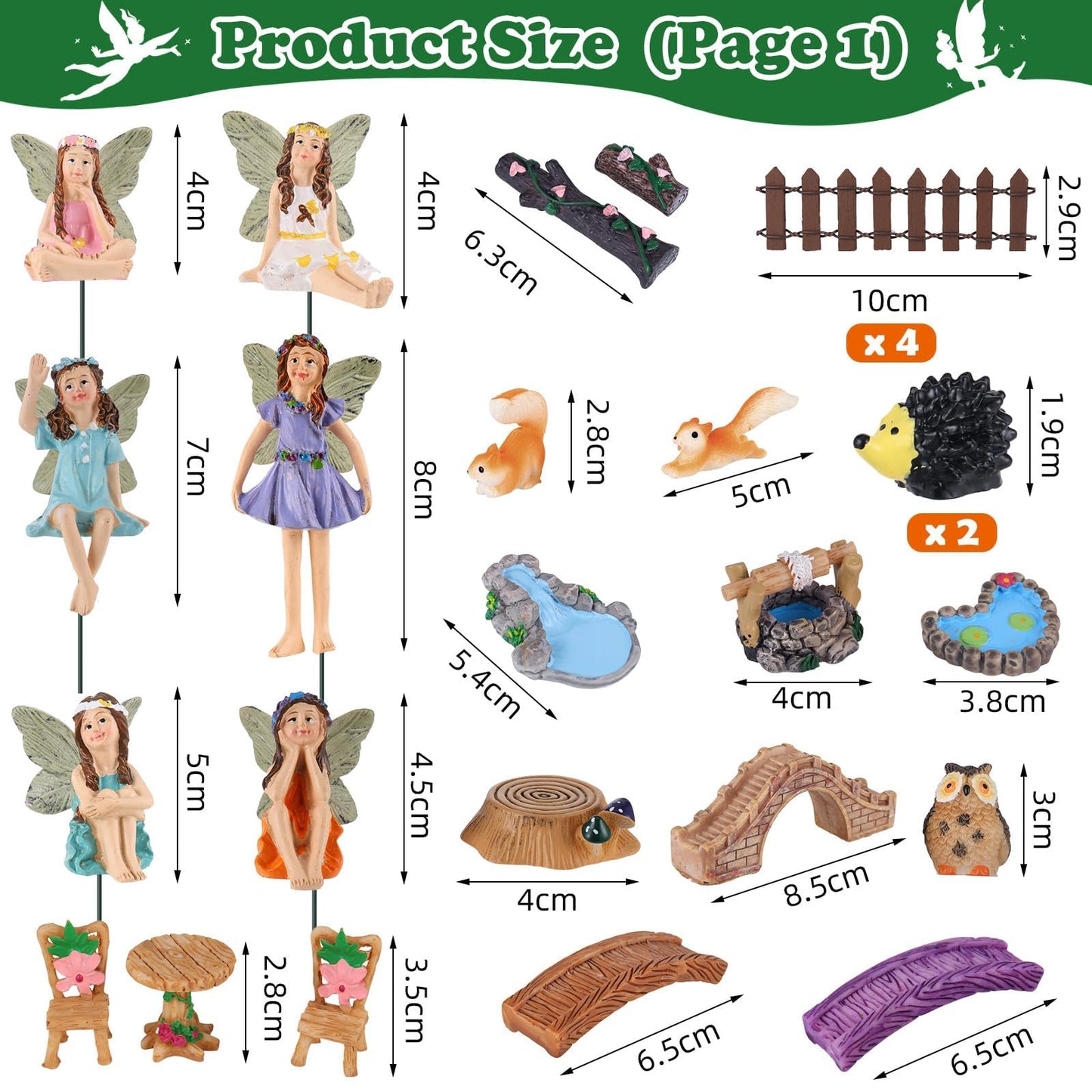 HIYZI 100 Pcs Fairy Garden Accessories Miniatures Figures Kit Micro Landscape Terrarium Ornaments Resin Mushroom Animal Fake Pond Lawn Bridge Garden Dollhouse Decoration