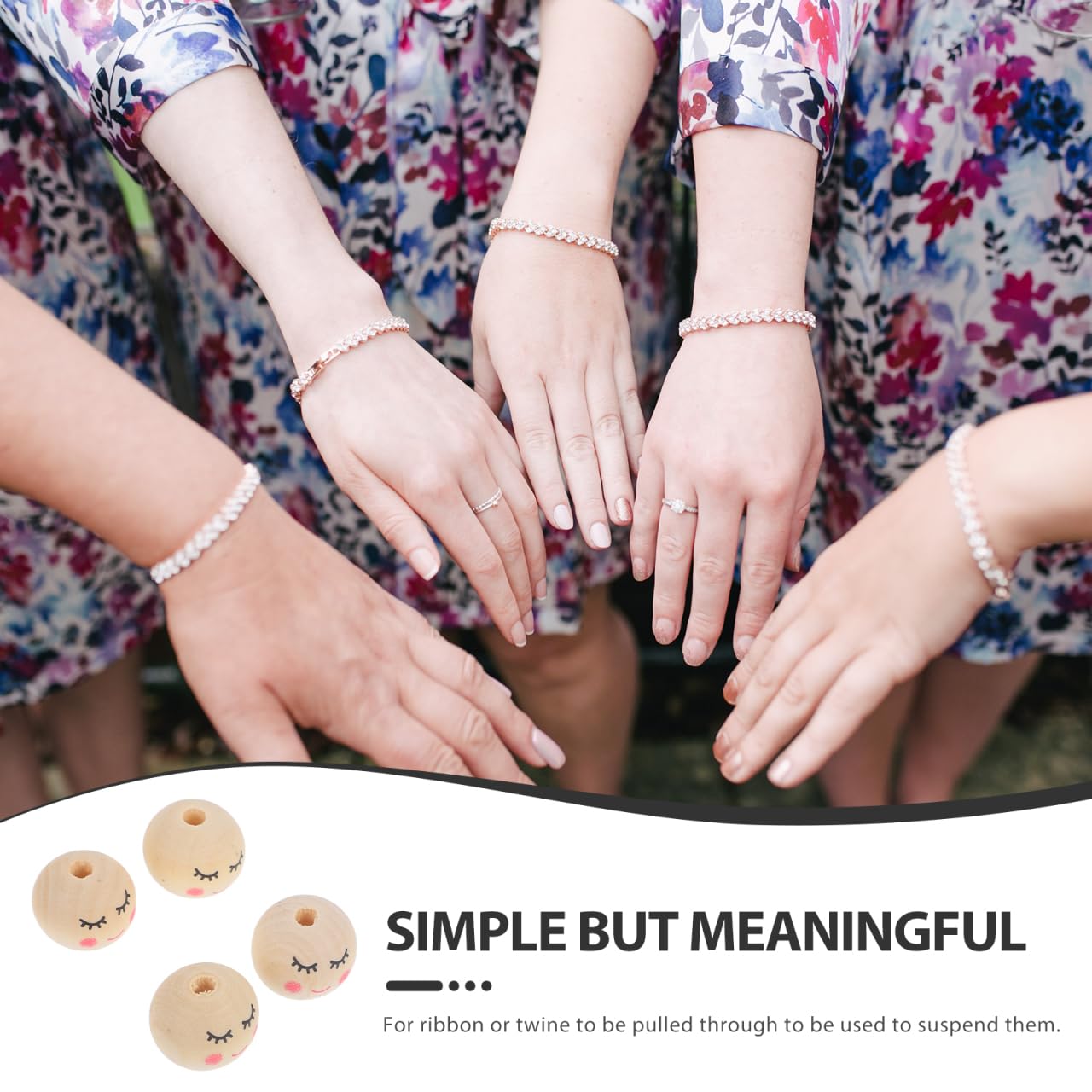 KALLORY 50pcs Smiling Face Wooden Beads 20mm Wood Spacer Loose Beads Doll Head for DIY Bracelet Necklace Hair Jewelry Making Crafts