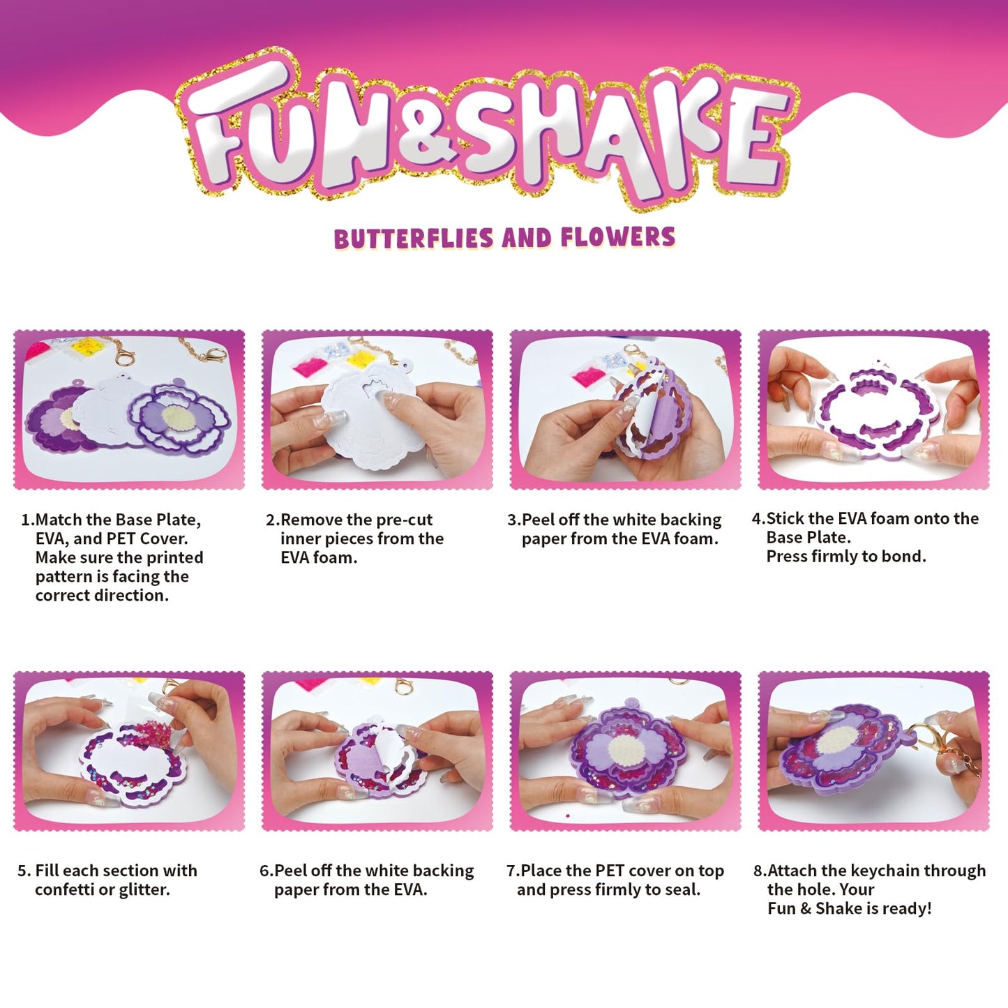 MZYTOZA Fun & Shake DIY Glitter Craft Kit with Keychains for Kids,Art & Craft Activity,Creative Travel Toy, Party Favors & Valentine's Gift for Ages 4-9