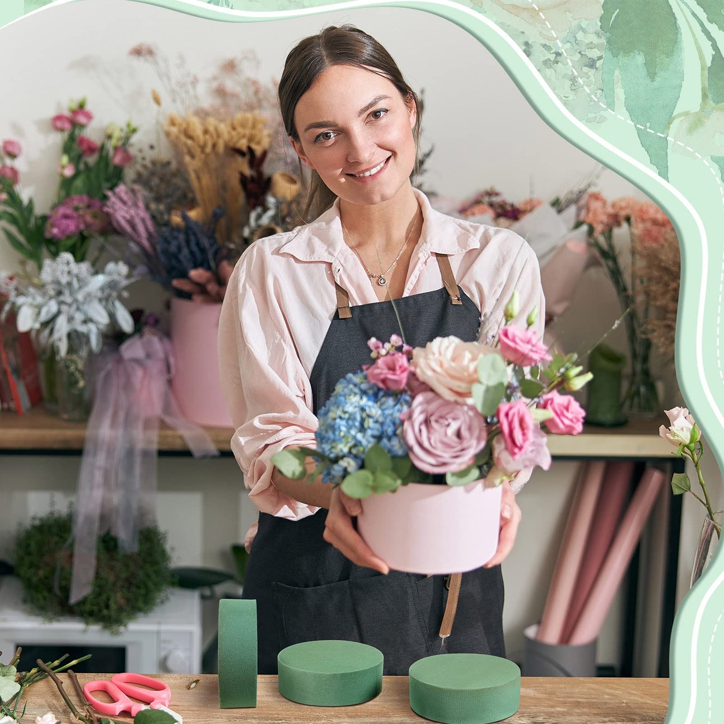 Lounsweer 24 Pcs Floral Foam Blocks 4.72 x 1.57 Florist Floral Round Foam Blocks Dry and Wet Green Foam for Flower Arrangement Fresh and Artificial Flowers Wedding Party Decoration Supplies