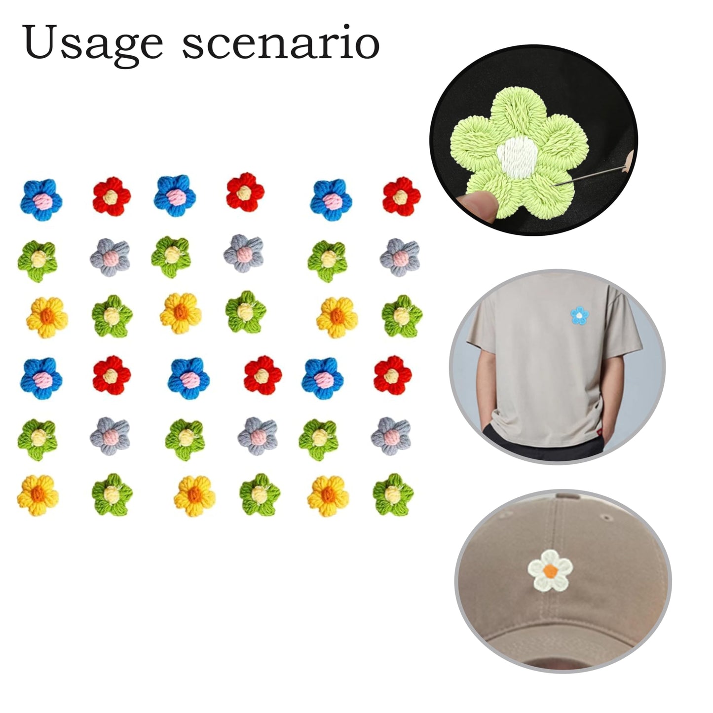 HMDIUM Crochet Flowers, 100Pcs，Handmade Puff Yarn Embellishments for DIY Crafts, Hair Headbands, Hats, and Clothing Accessories - Add a Unique Touch to Your Scrapbooking Projects