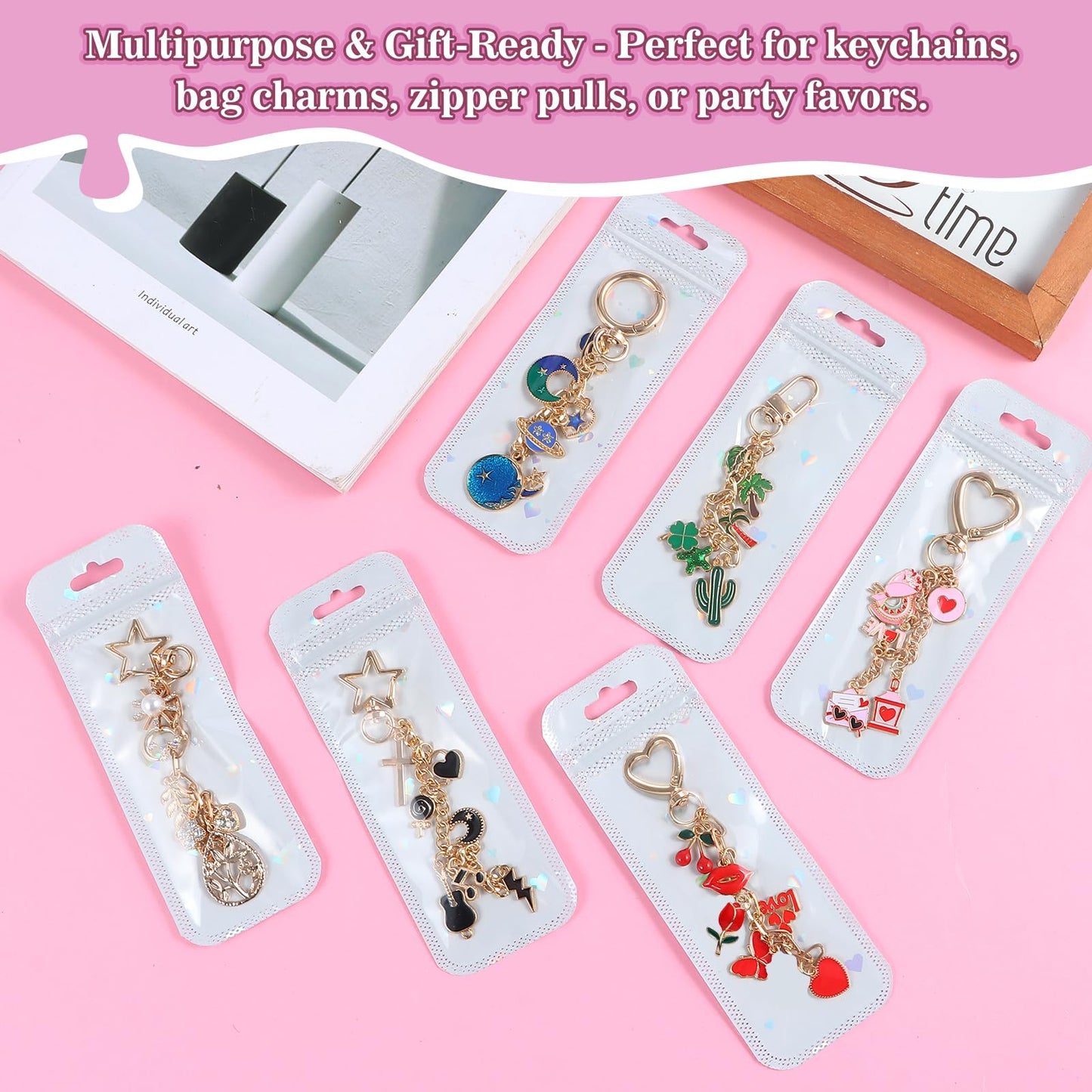 Riwiuue 352Pcs Lip Gloss Keychain Making Kit, DIY Charms Key Chain Making Kit with Bag Charm Supplies, Pendant, Jump Ring, Crab Clip, Pliers, Gift Bag & Tools for Mother's Day Party Gifts