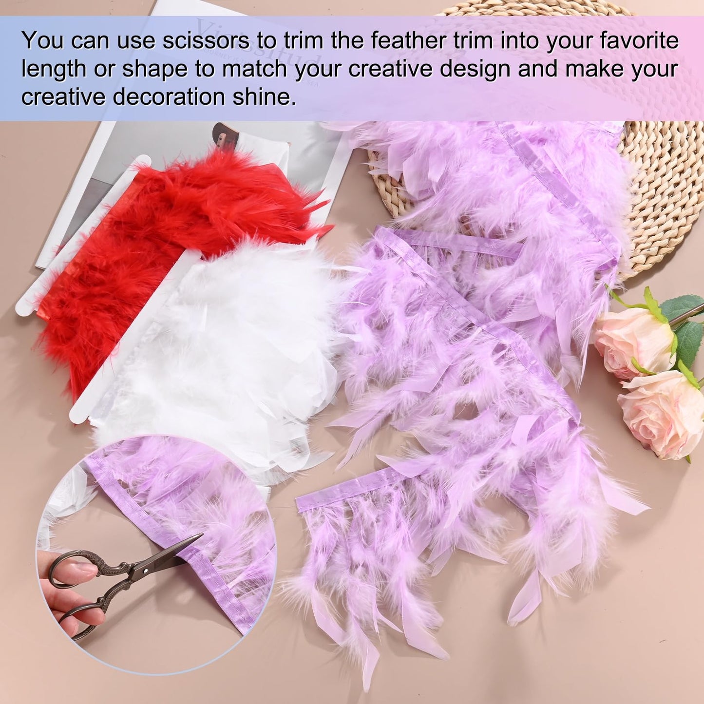 M METERXITY 2-Pack Turkey Feather Trim Fringe, 2 Yards 4-6" Natural Fluffy Feather Trim for Crafting/DIY Sewing/Party Clothing/Wedding Dress Decoration/Dream Catcher [Light Blue]