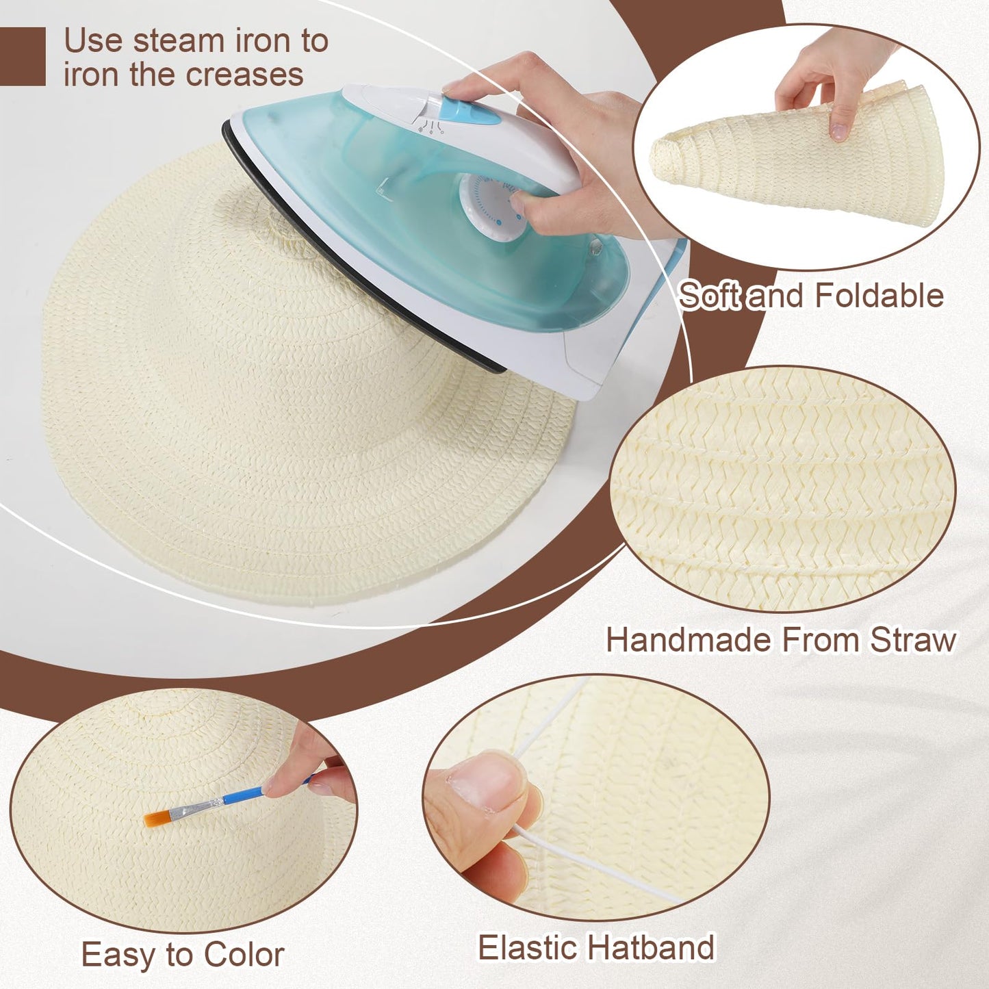 Chicingyou 6 Set DIY Straw Hat Set DIY Tea Party Hats Handmade Cap with Paints Brushes Craft Art Painting Cap Tea Party Supplies Mexican Arts Crafts Gifts for Adults Women Men (Classic Style)