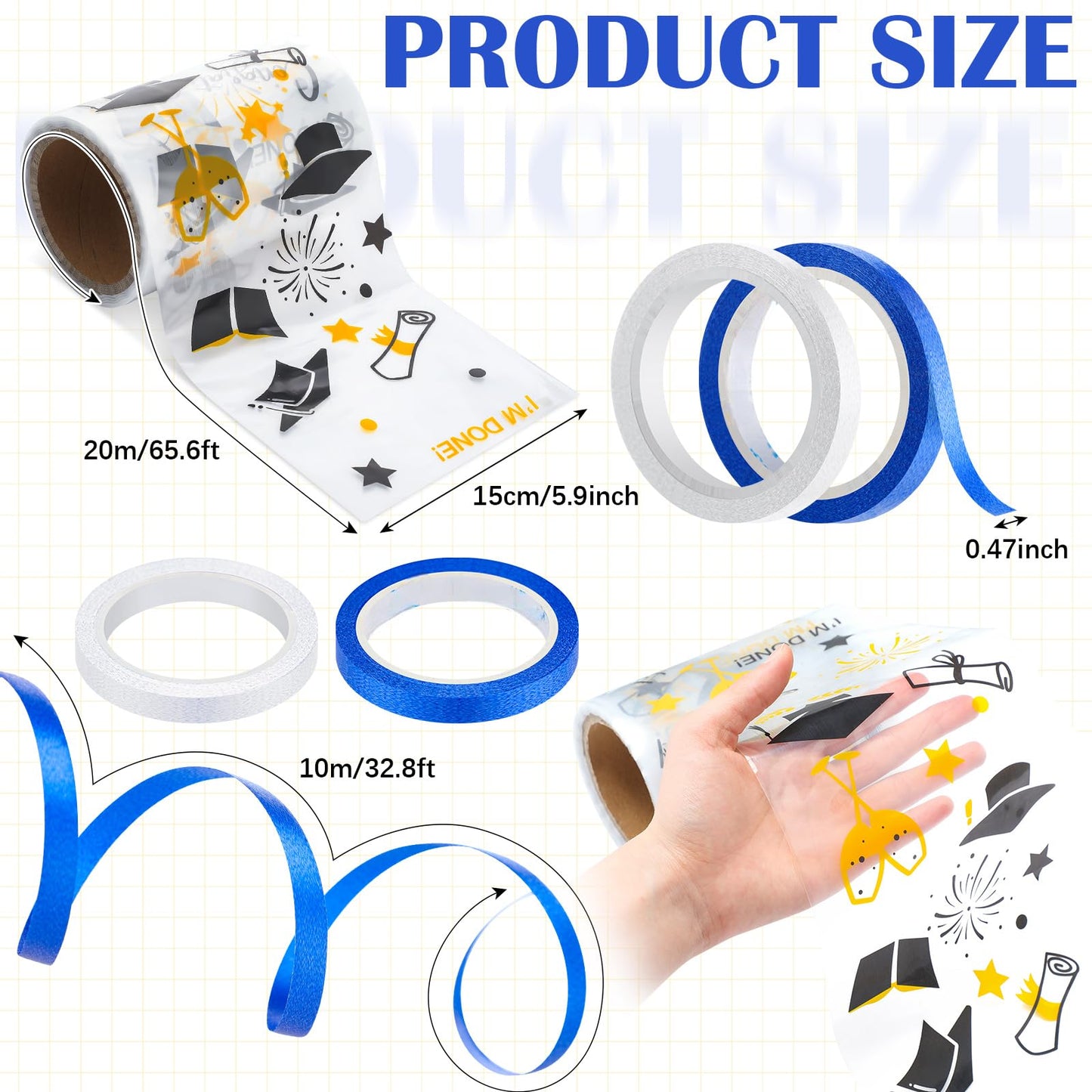 Gilprop Graduation Candy Leis 5.9'' x 65.6 ft 2026 Graduation Candy Lei Tubing Making Kit Supplies with 2 Color Ribbons for Class of 2026 Grad Party Grad Wreath DIY(White, Blue)