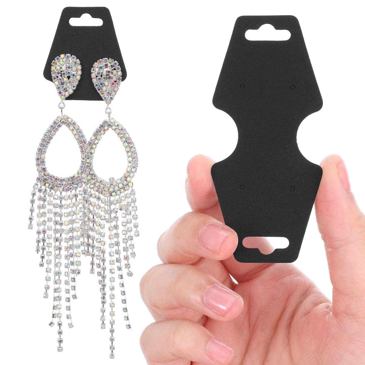 500pcs Jewelry Display Cards,Adhesive Necklace Cards Paper Bracelet Necklace Display Cards,Blank Card Hanging Holder for Choker Earring Hairband Displaying Small Business Supplies(Black)
