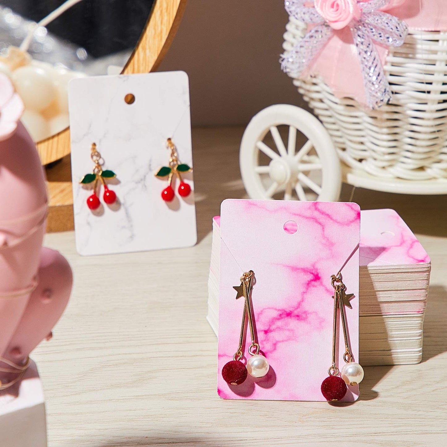 Hicarer 800 Pcs Earring Cards Marble Design Jewelry Display Card Holder Set, 200 Pieces 8 Colors Earring Cards 200 Pieces Self-Seal Bags and 400 Earrings Backs for DIY Jewelry(Classic Style)