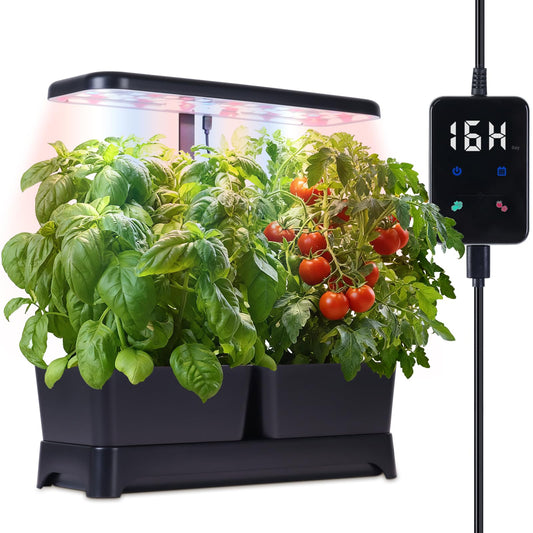 Indoor Herb Garden with Grow Light & Pots, Full Spectrum LED Planter for Kitchen Herbs & Houseplants, Height Adjustable Indoor Growing System for Home & Apartment Decor(Black, 16 * 6.3 * 7.1 inch)