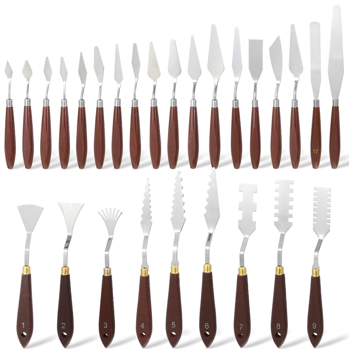 27 Piece Stainless Steel Palette Knife Set, Painting Knives with Plastic Handles, Art Spatula Pallet Knives for Oil, Acrylic Paint, Color Mixing Tools, Painting Accessories