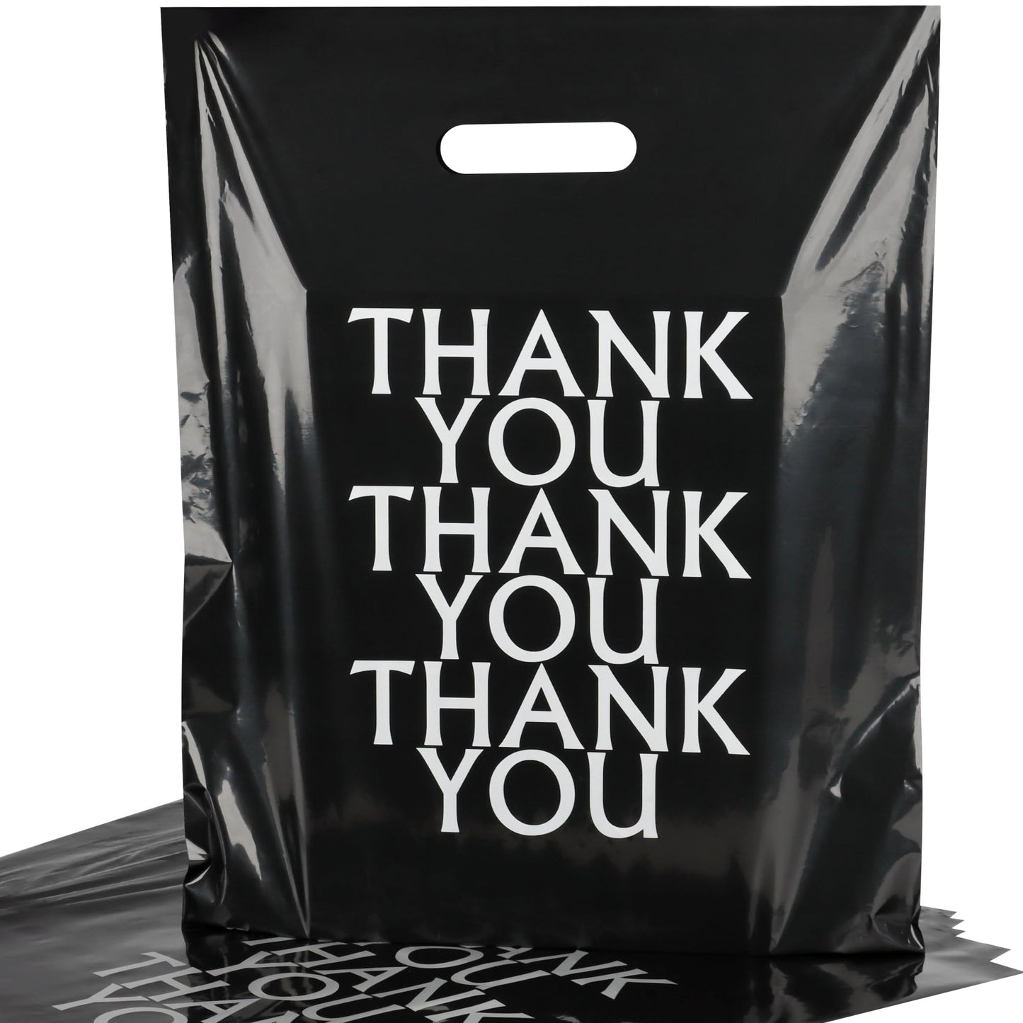 POPGIFTU Black Thank You Bags 12x15, 100 PCS Plastic Shopping Bags with Handles, Boutique Retail Bags for Small Business, Merchandise Gift Bags Bulk