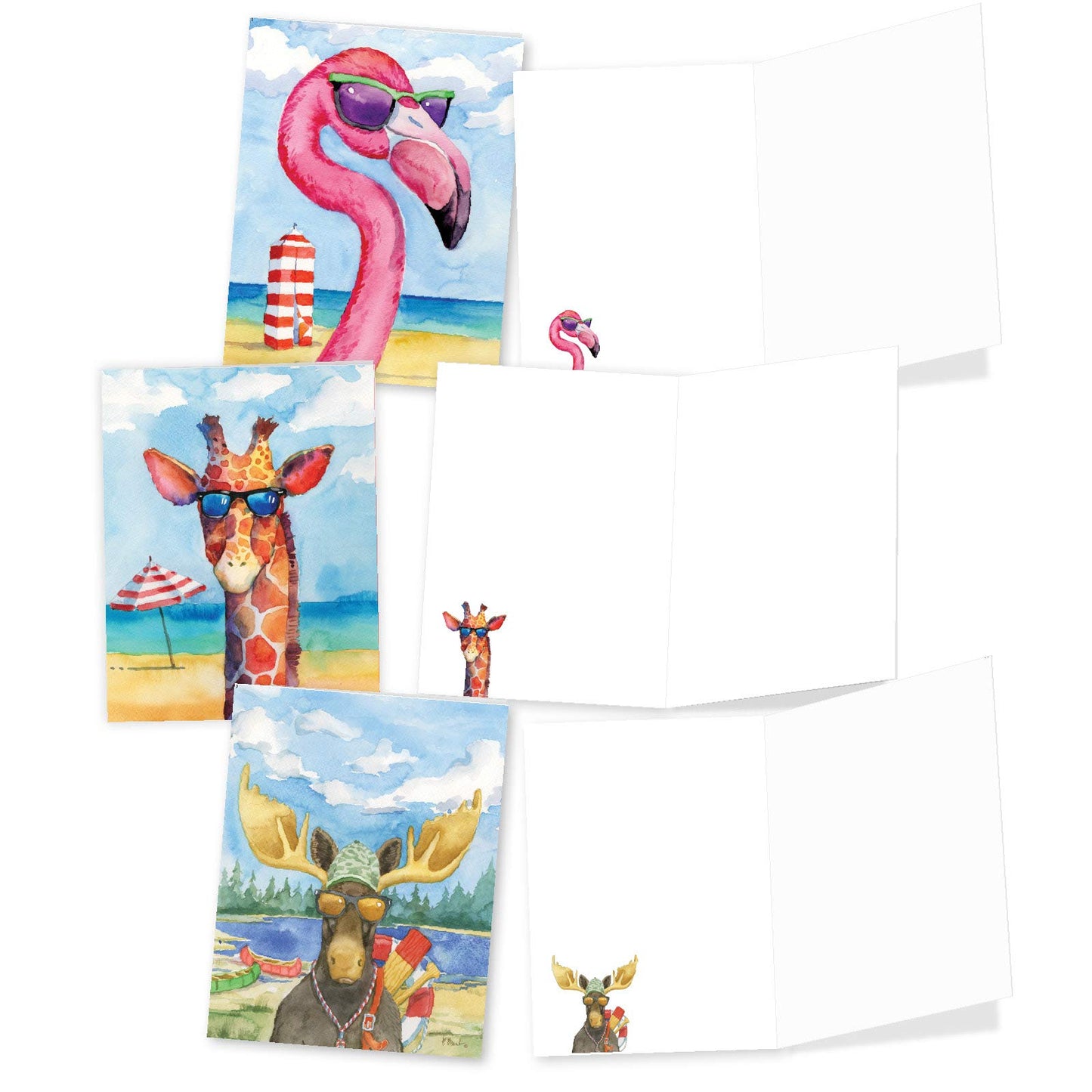 The Best Card Company - 20 Assorted Bulk Wildlife Whimsical Greeting Cards Boxed Set (4 x 5.12 Inch) Wildlife Variety Notecards for Kid (10 Designs, 2 Each) - Animal's Day Off AM6670OCB-B2x10