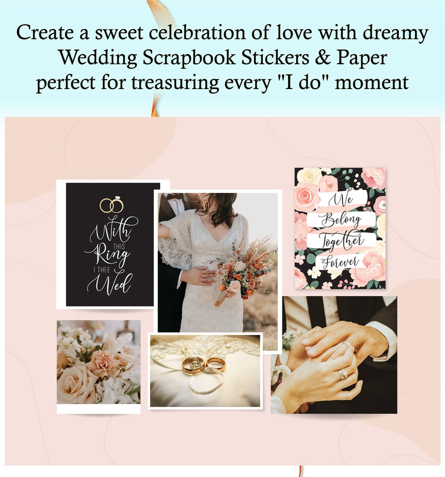 Trendzeen Wedding Scrapbook Stickers - Wedding Scrapbooking Paper and Stickers Kit for Anniversary Album, Letters, Guestbook - Aesthetic Marriage Scrapbook Supplies - 4 Items Set