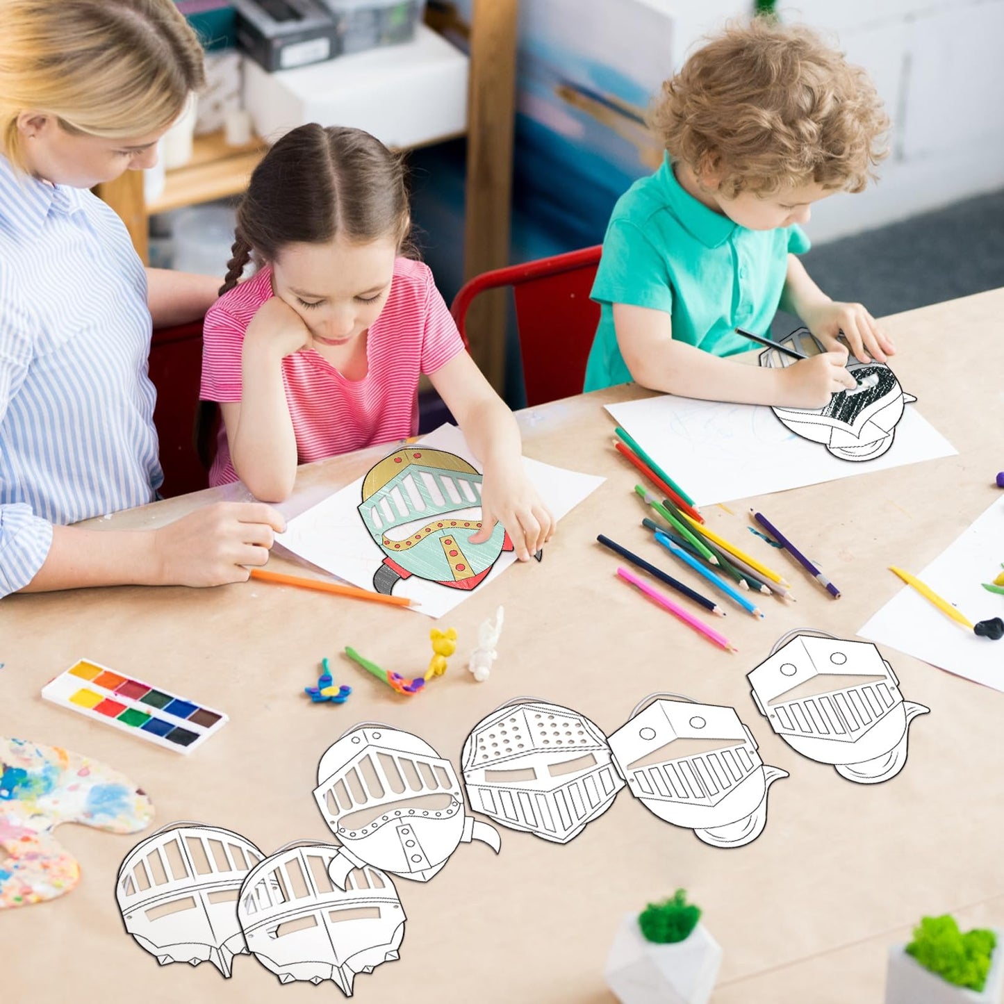 Liliful 30 Set Helmet of Salvation Craft Bulk Color Your Own DIY Kit Armor of God Knight Mask Crafts Religious Bible Blank Paper Arts for Fun Activity Party Favor