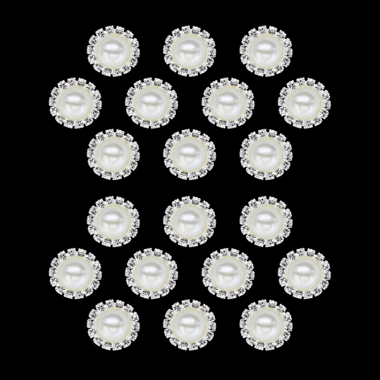 Wholesale 20 PCS Retro Vintage Round Crystal Ivory Faux Pearl Rhinestone Buttons Bulk,18MM (Flatback)