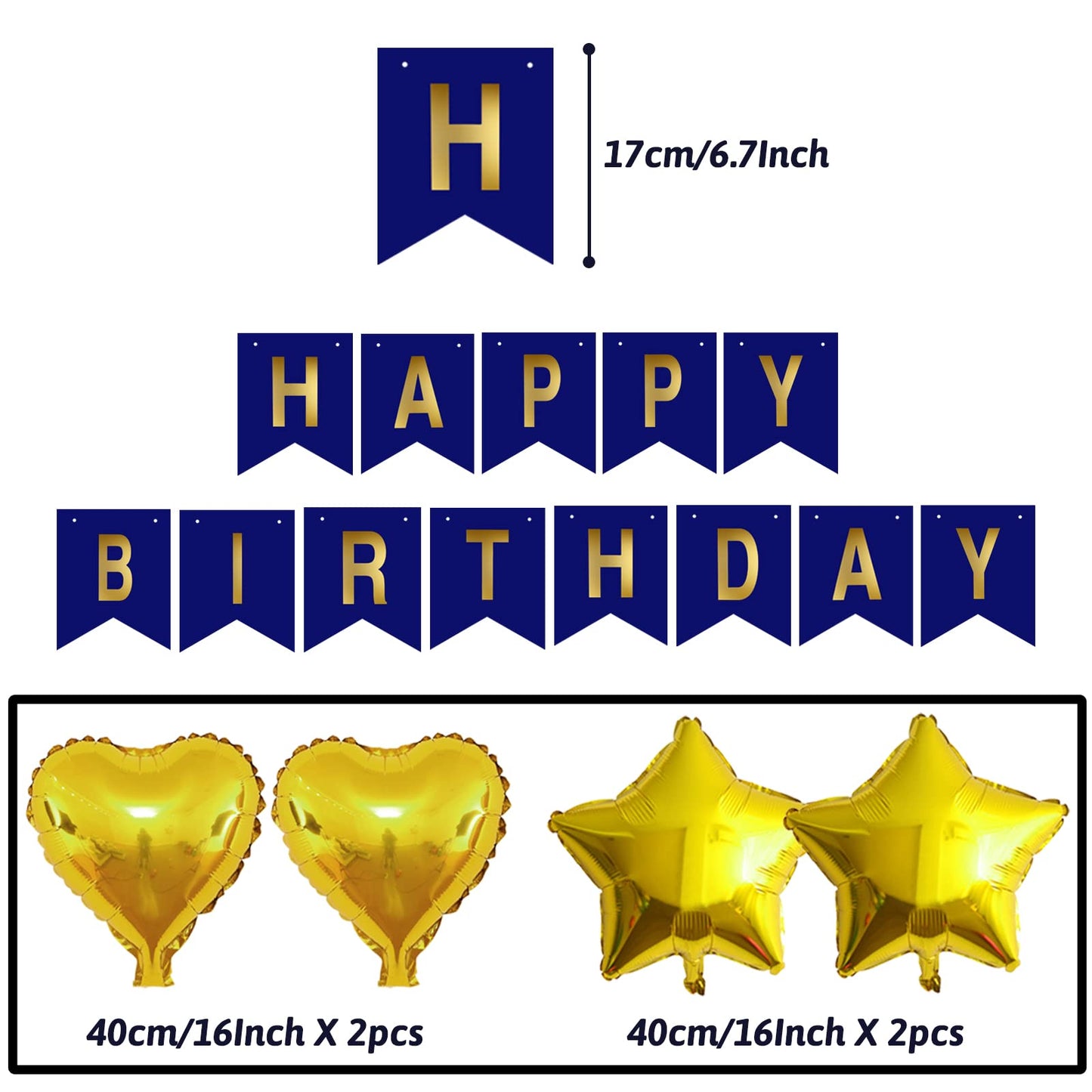 ZERODECO Birthday Decorations - Navy Blue Gold Party Decorations with Banner, Pompoms, Balloons for Boys, Girls, Men, Women