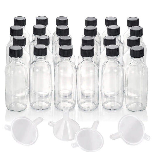 DIDITIME 24 Pack Glass Bottles With Caps, 2 oz Jars With Lids for Ginger Shots, Vanilla Extract, Juice, Oil, Wellness Shot, Hot Sauce - Mini Decorative Bottles