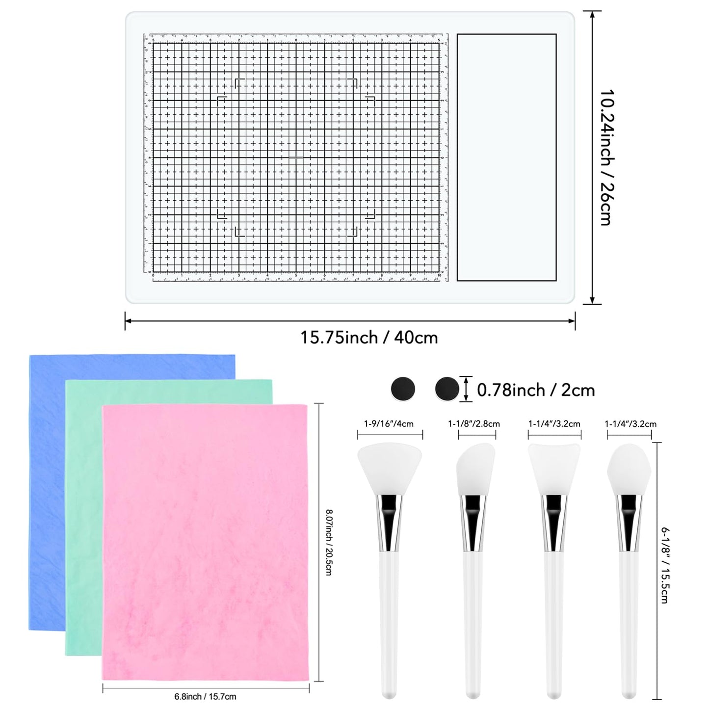 9Pcs/SetMagnetic Glass Craft Mat Set; 15.75"x10.24"Heat Resistant Glass Media Cutting Mat W/MagnetsGridlines and measurements; for Cutting, Stamping, Mixed Media, Heat Embossing and Hot Glue Projects