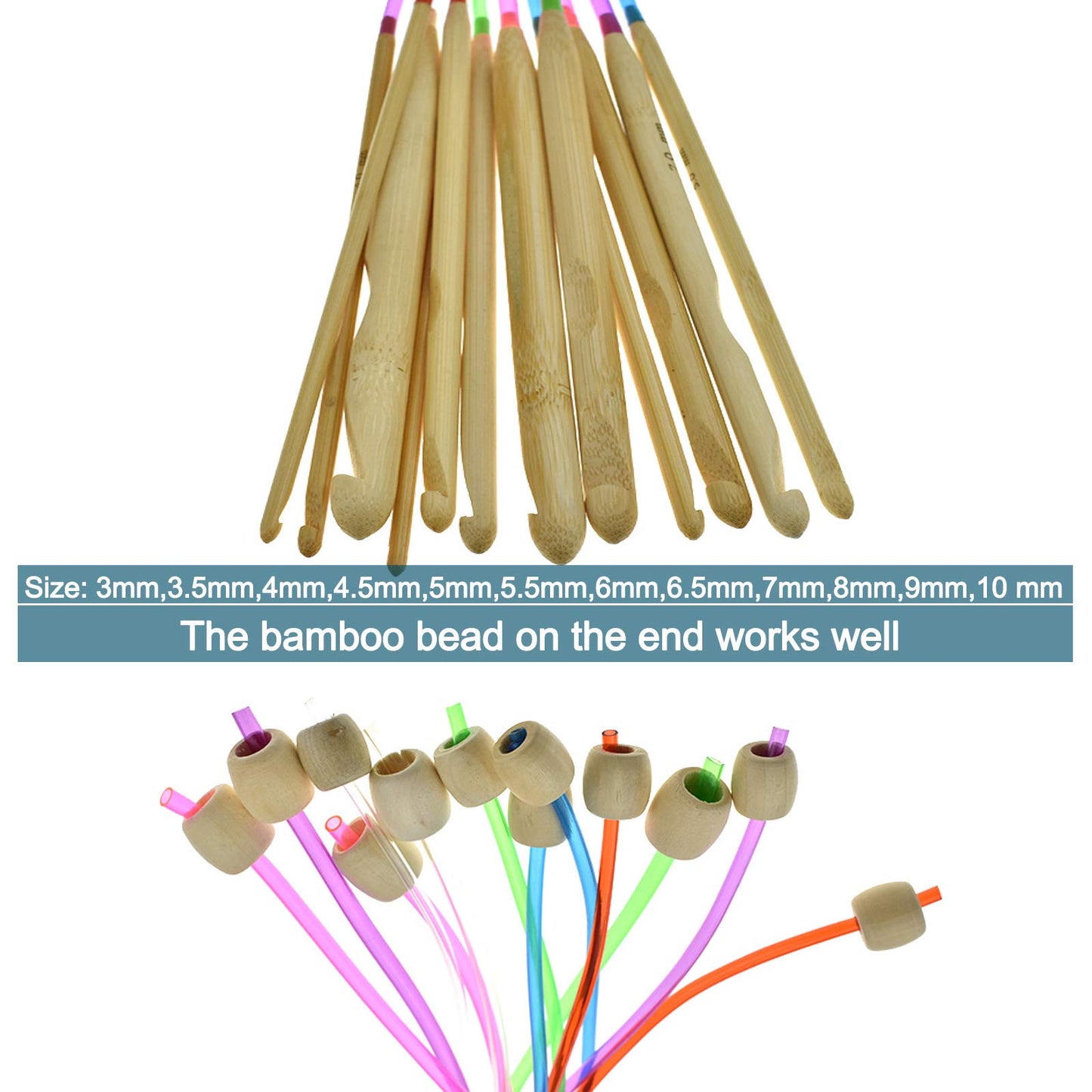 Coopay Tunisian Crochet Hooks Set with Cable, 11pcs Metal Afghan Crochet Hook 2-8mm, 120cm Bamboo Circular Tunisian Knitting Needle with Bead Carbonized 3-10mm for Blanket, Knitting & Crochet Supplies